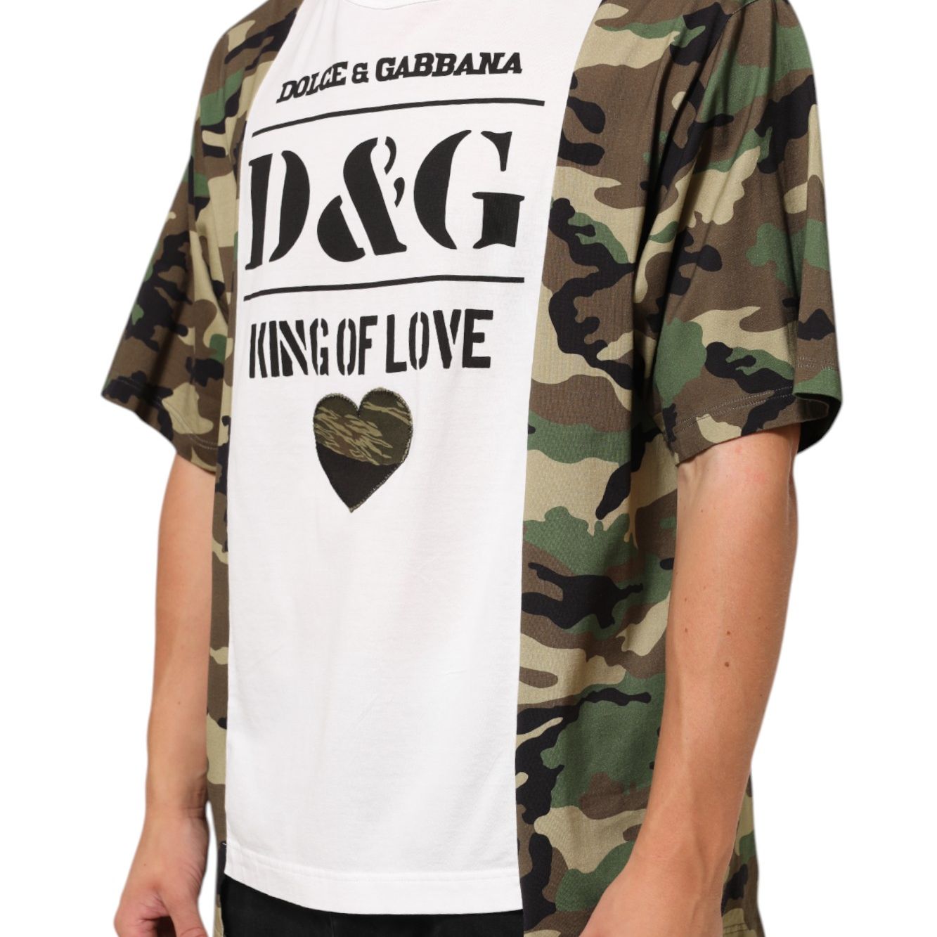 Dolce & Gabbana White Logo Camouflage Crew Neck Men T-shirt