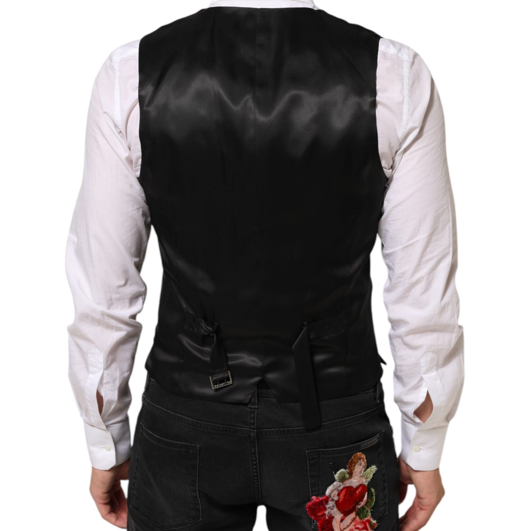 Dolce & Gabbana Black Wool Dress Formal Men Waistcoat Vest