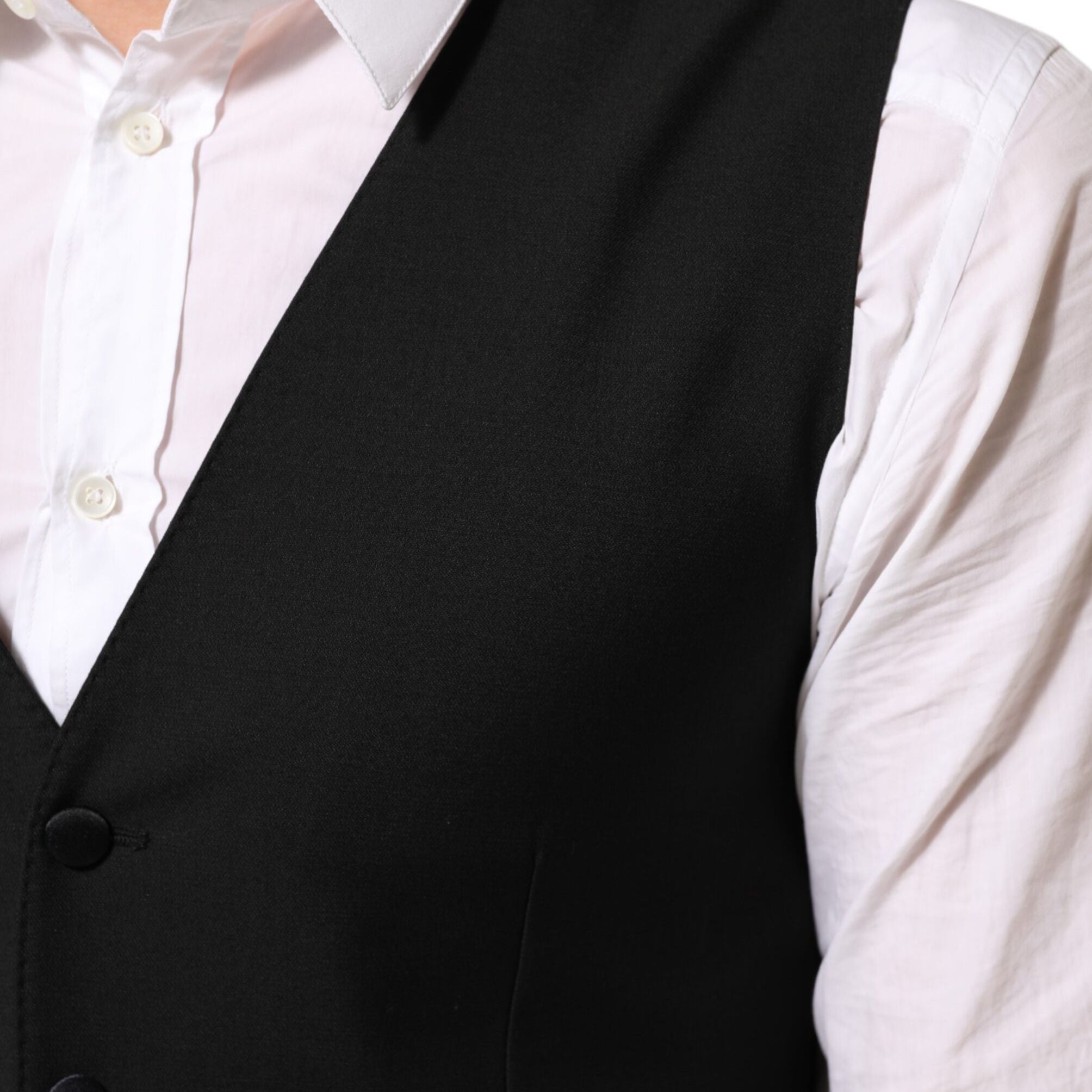 Dolce & Gabbana Black Wool Dress Formal Men Waistcoat Vest