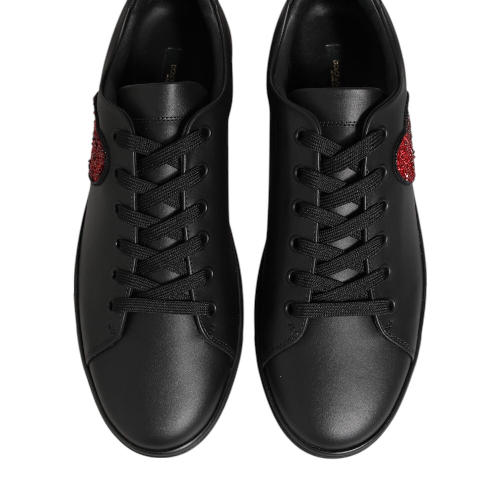 Dolce & Gabbana Black Leather Crystal Heart Sneakers  Shoes