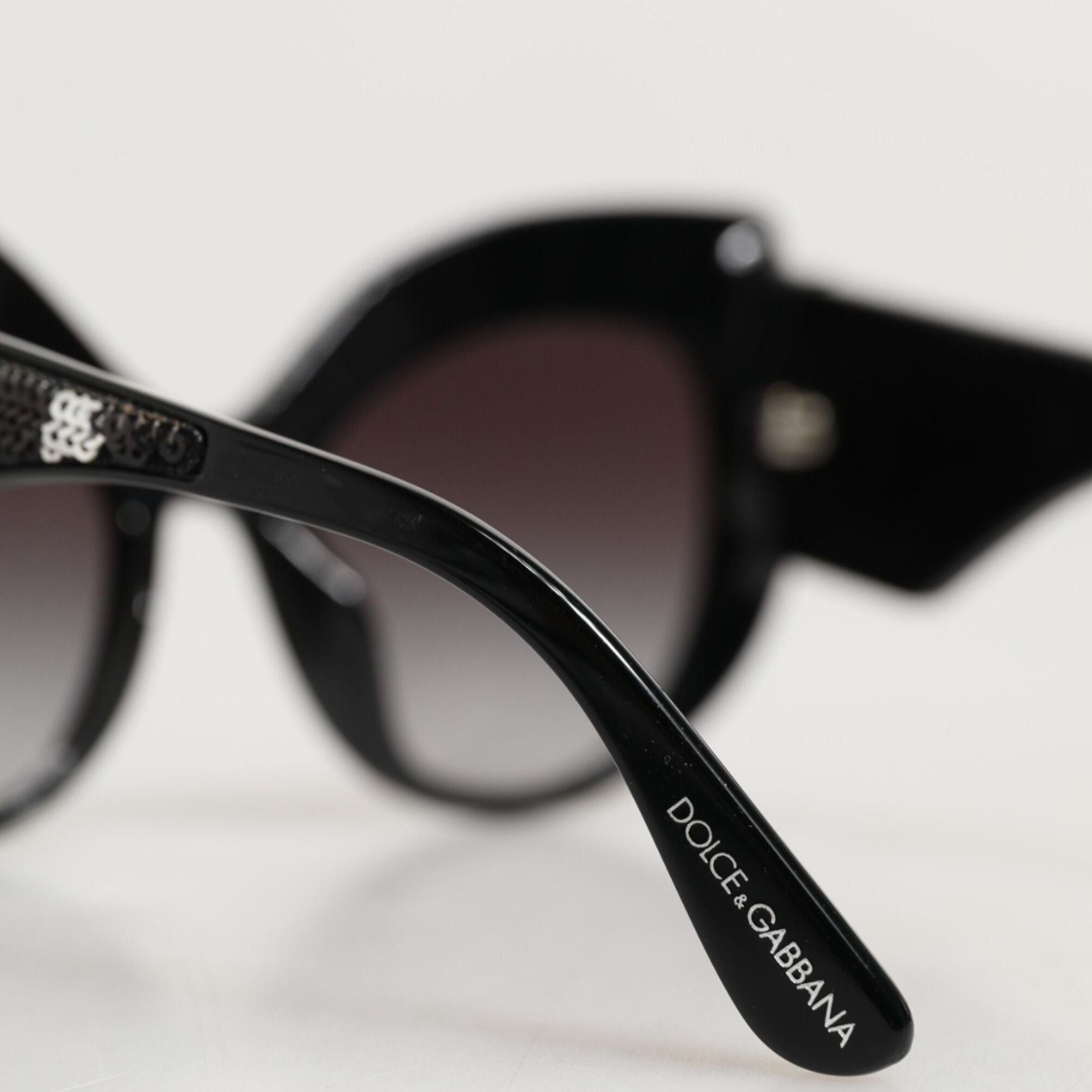 Dolce & Gabbana Black Silver Sequin Butterfly Polarized Sunglasses