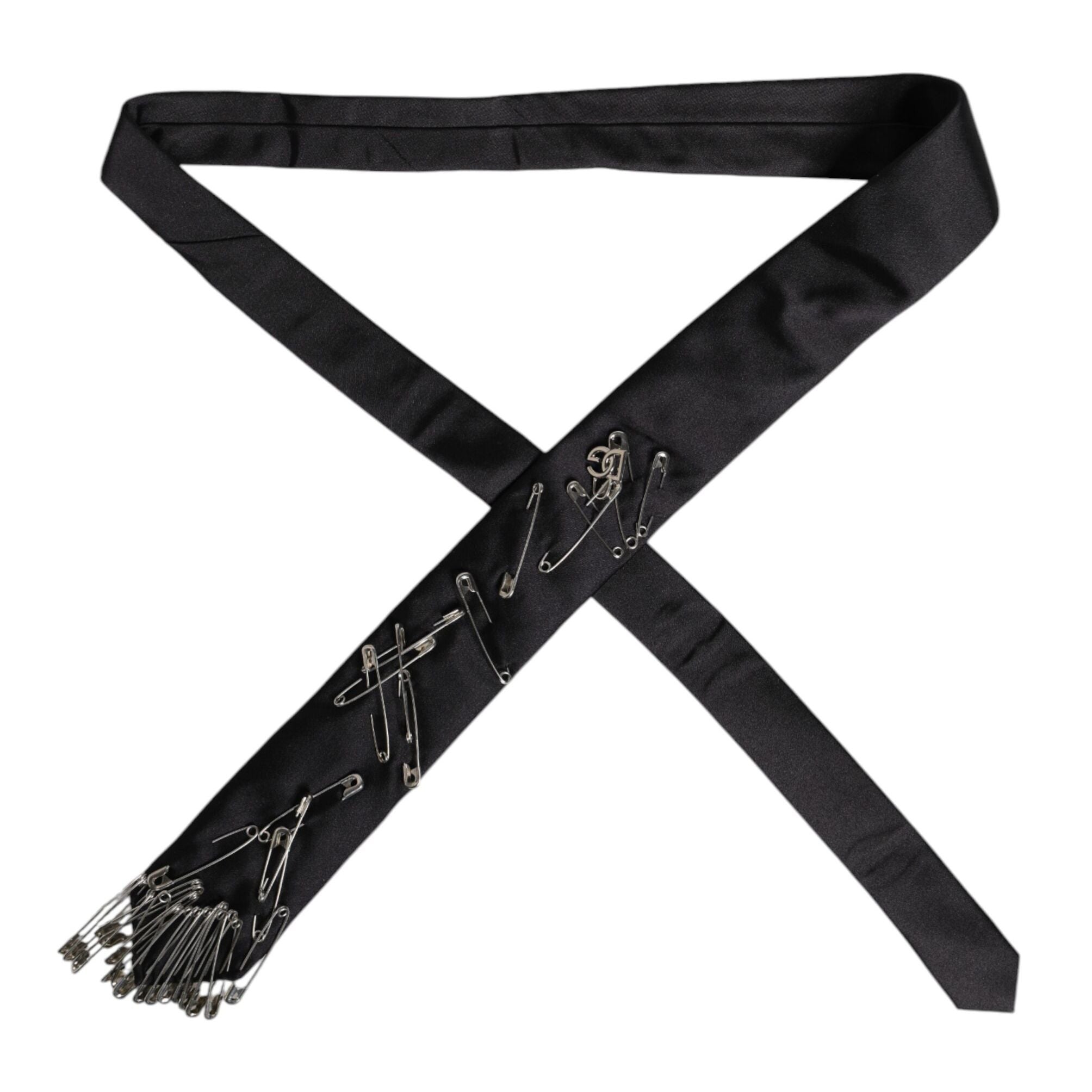Dolce & Gabbana Black Safety Pins Silk Adjustable Necktie Accessory Tie