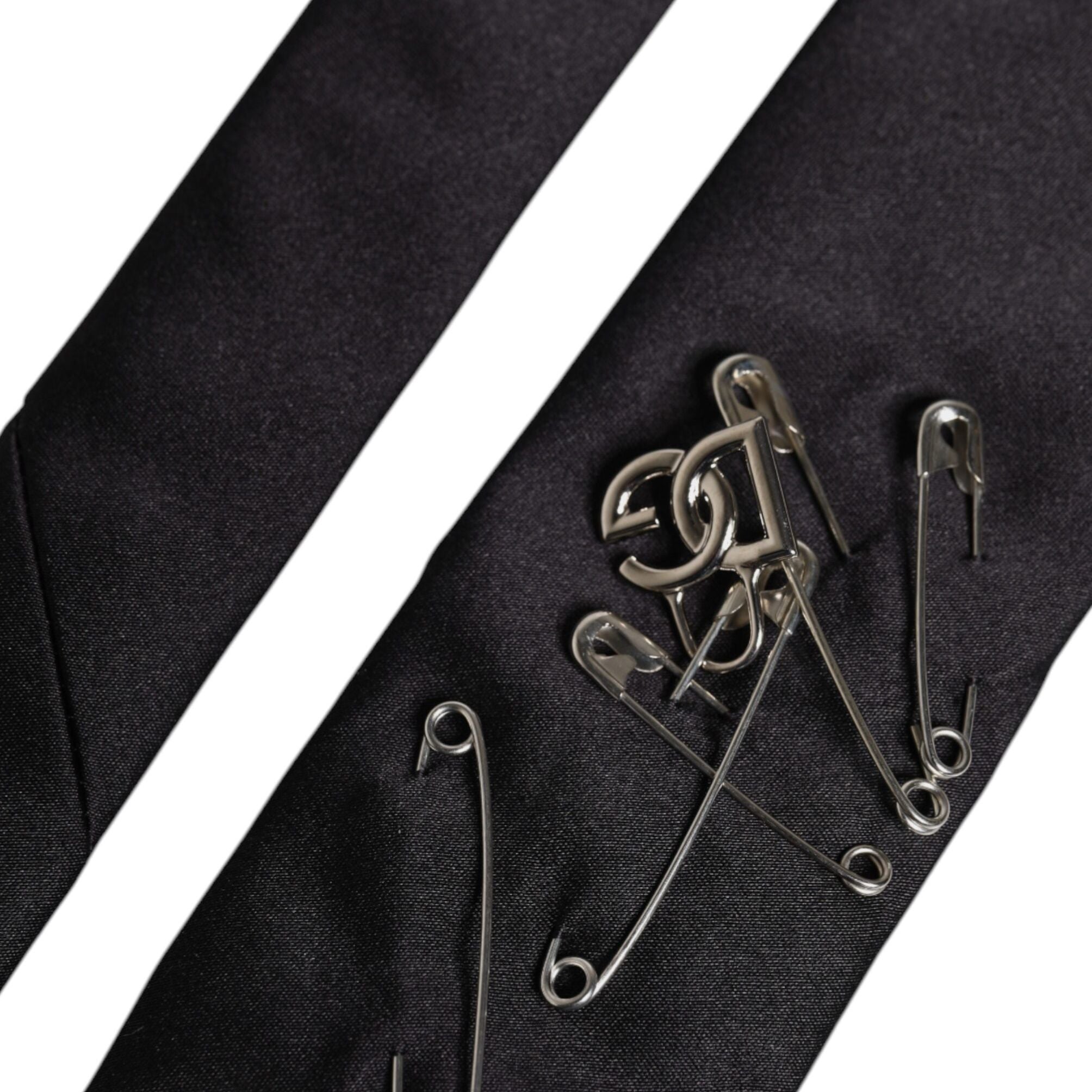 Dolce & Gabbana Black Safety Pins Silk Adjustable Necktie Accessory Tie