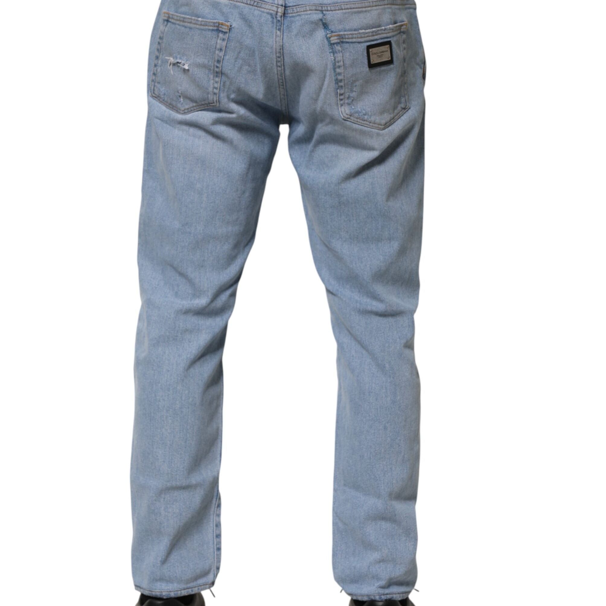 Dolce & Gabbana Blue Cotton Distressed Slim Fit Denim Jeans