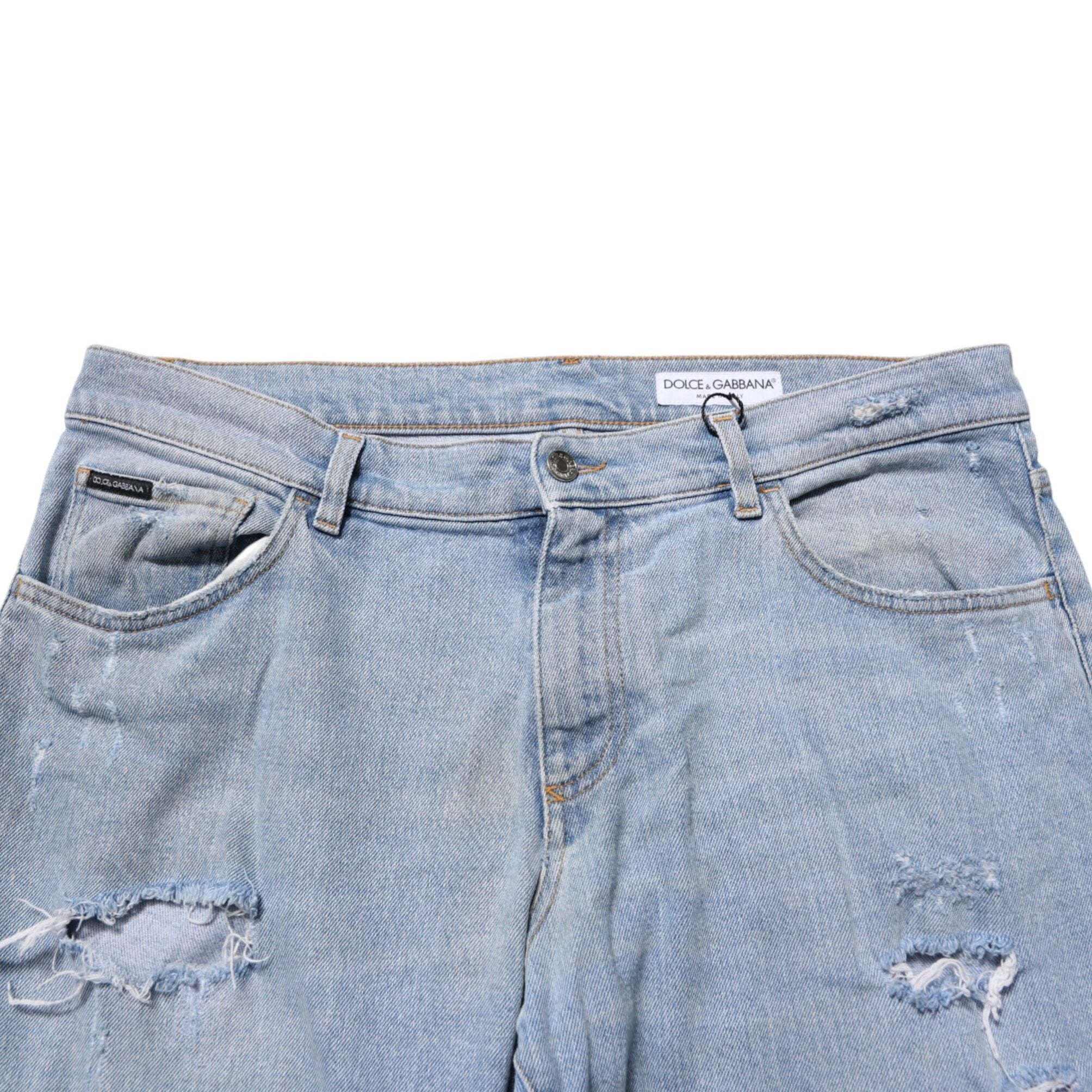 Dolce & Gabbana Blue Cotton Distressed Slim Fit Denim Jeans
