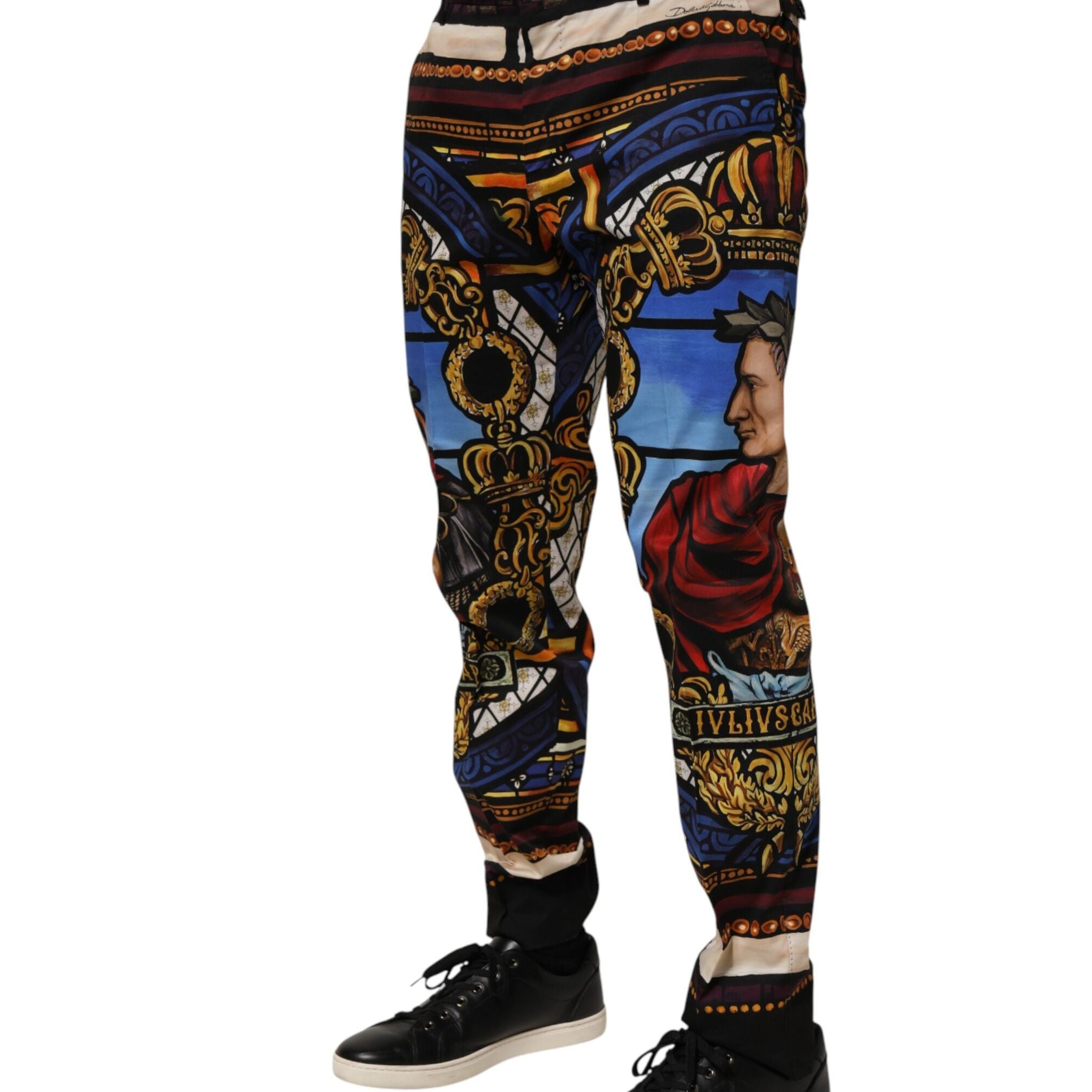 Dolce & Gabbana Multicolor Julias Ceasar Print Tapered Pants