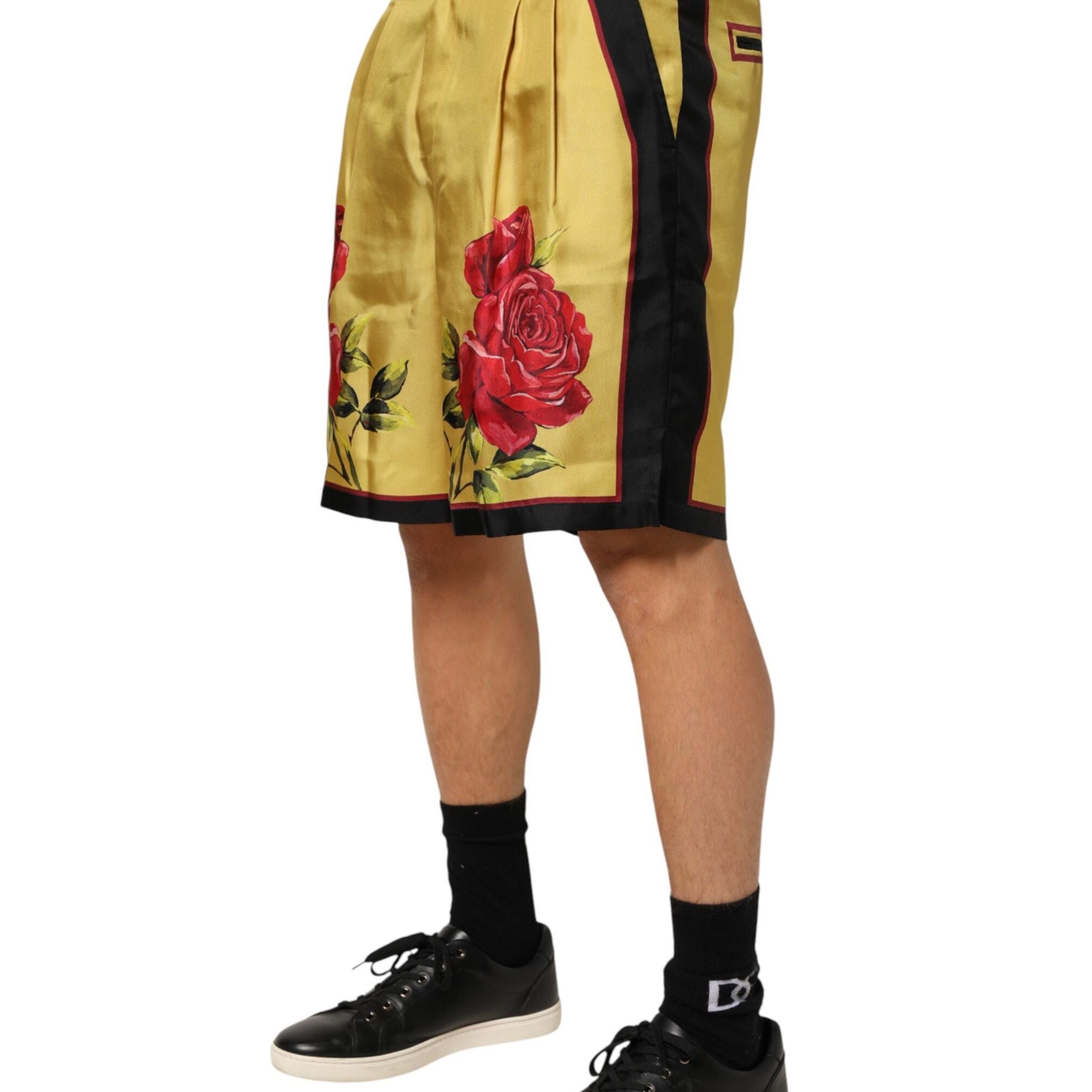 Dolce & Gabbana Yellow Floral Print Silk Men Bermuda Shorts