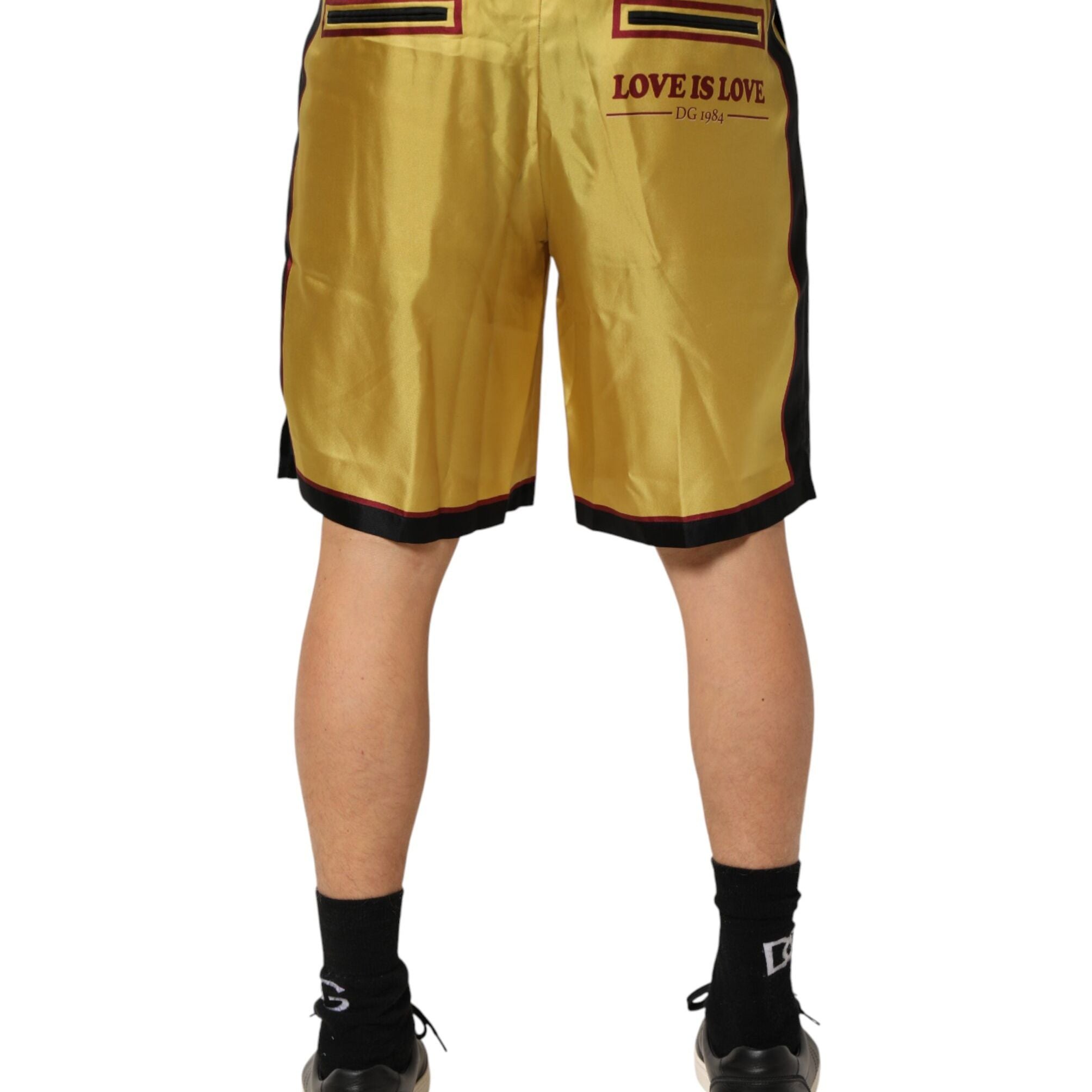 Dolce & Gabbana Yellow Floral Print Silk Men Bermuda Shorts