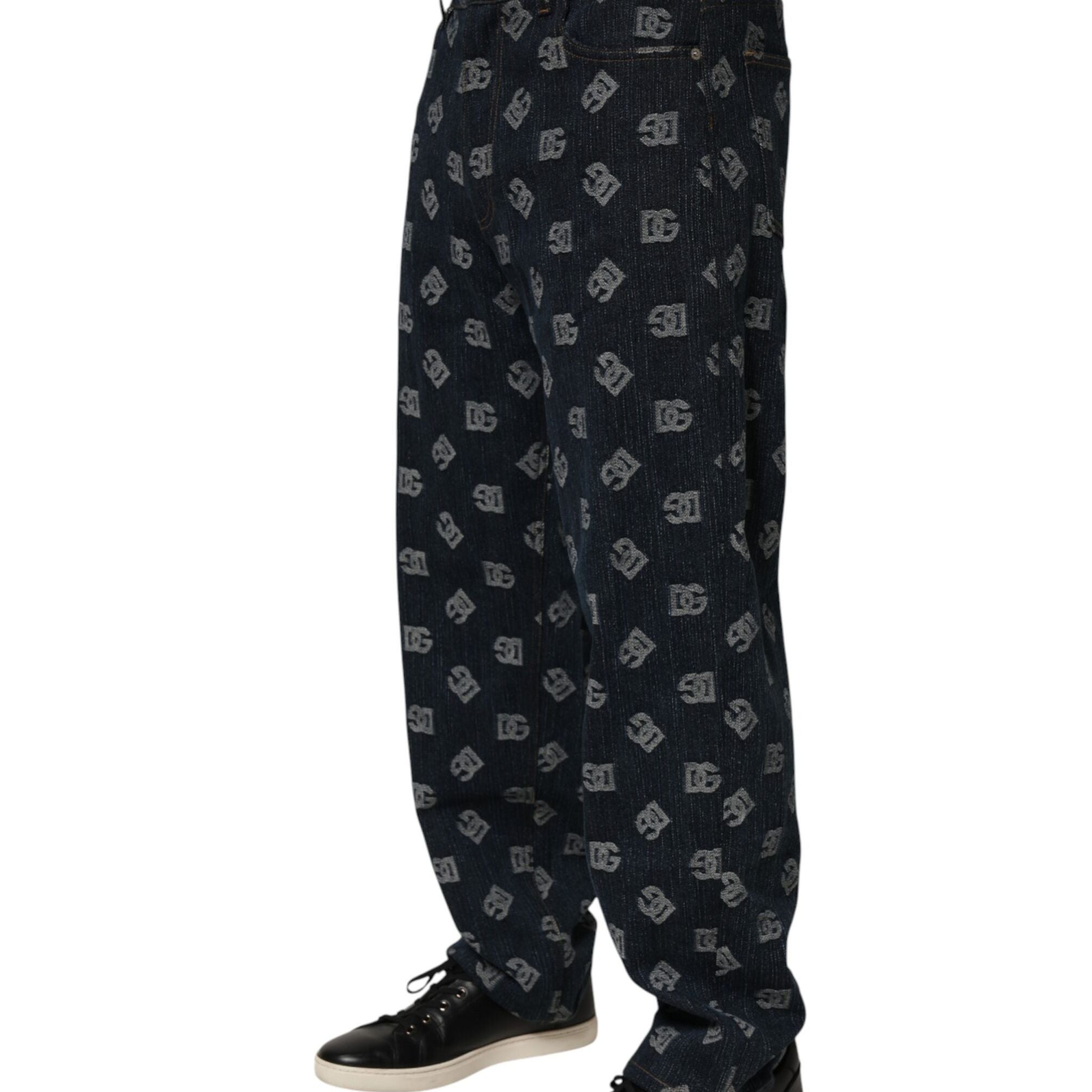 Dolce & Gabbana Blue Logo Print Straight Denim Men Jeans