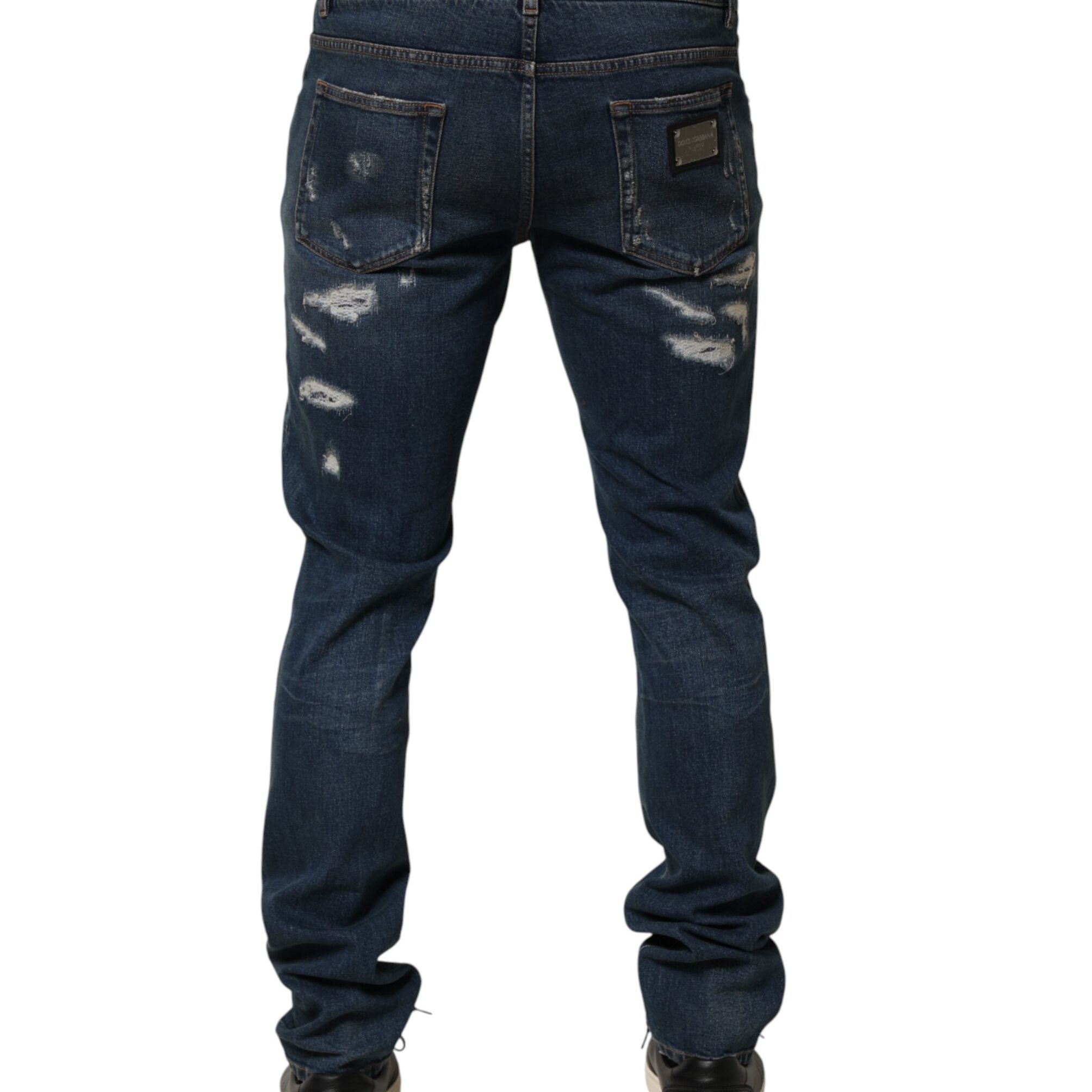 Dolce & Gabbana Blue Tattered Cotton Skinny Men Denim Jeans