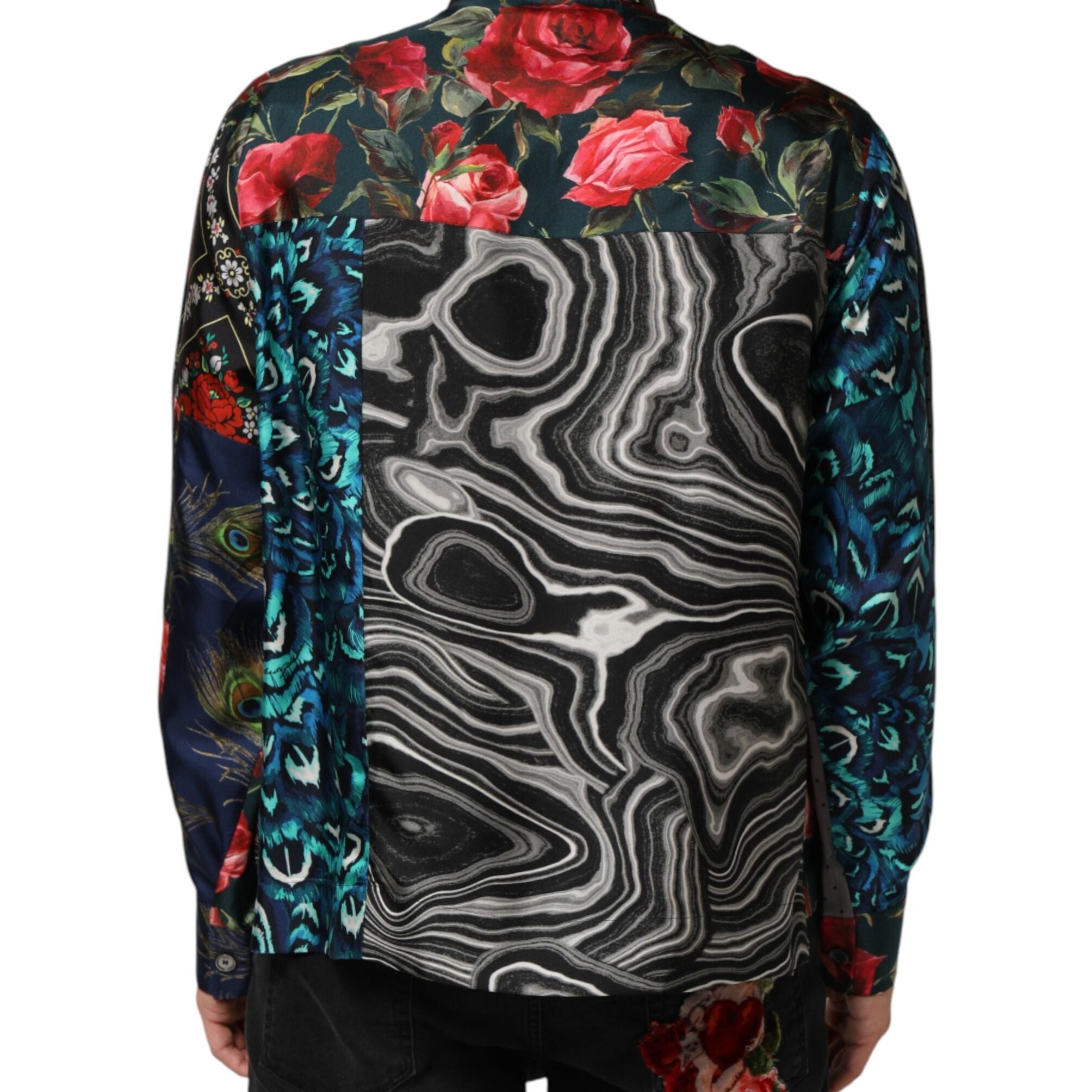 Dolce & Gabbana Multicolor Patchwork Long Sleeves Silk Shirt