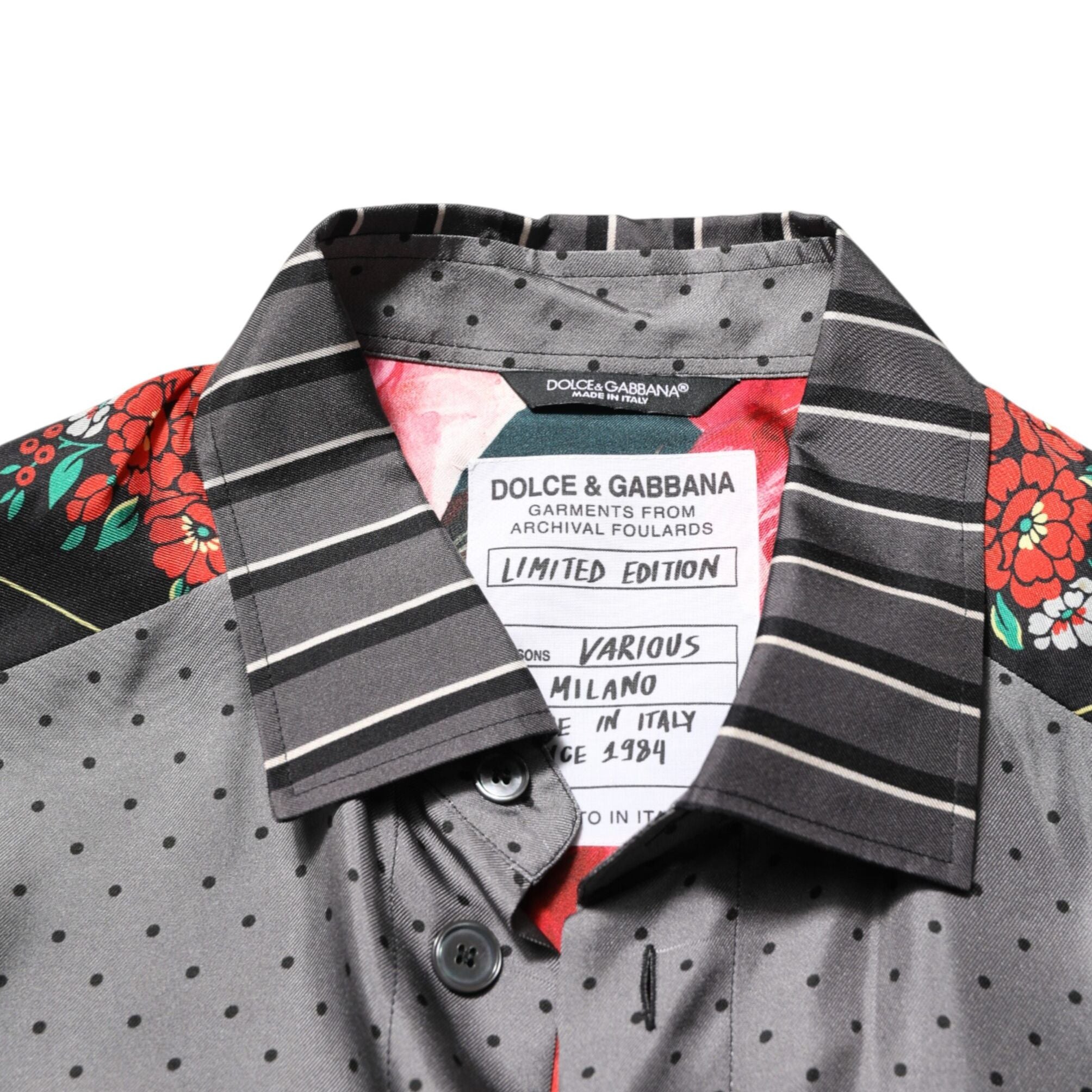 Dolce & Gabbana Multicolor Patchwork Long Sleeves Silk Shirt
