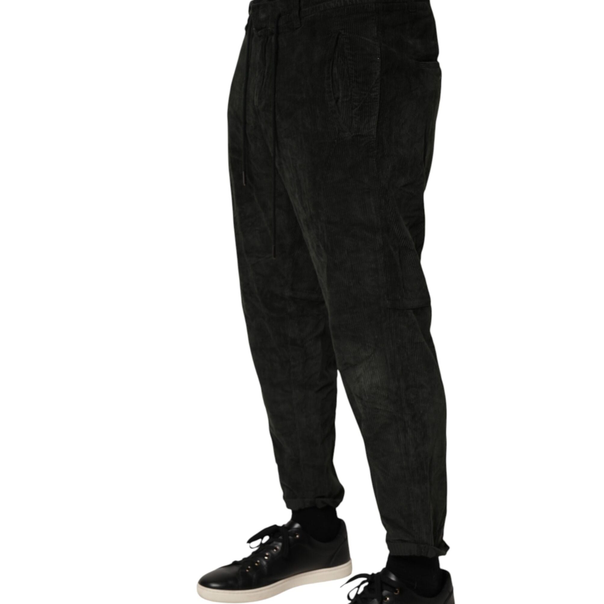 Dondup Black Mid Waist Cropped Corduroy Men Trouser Pants