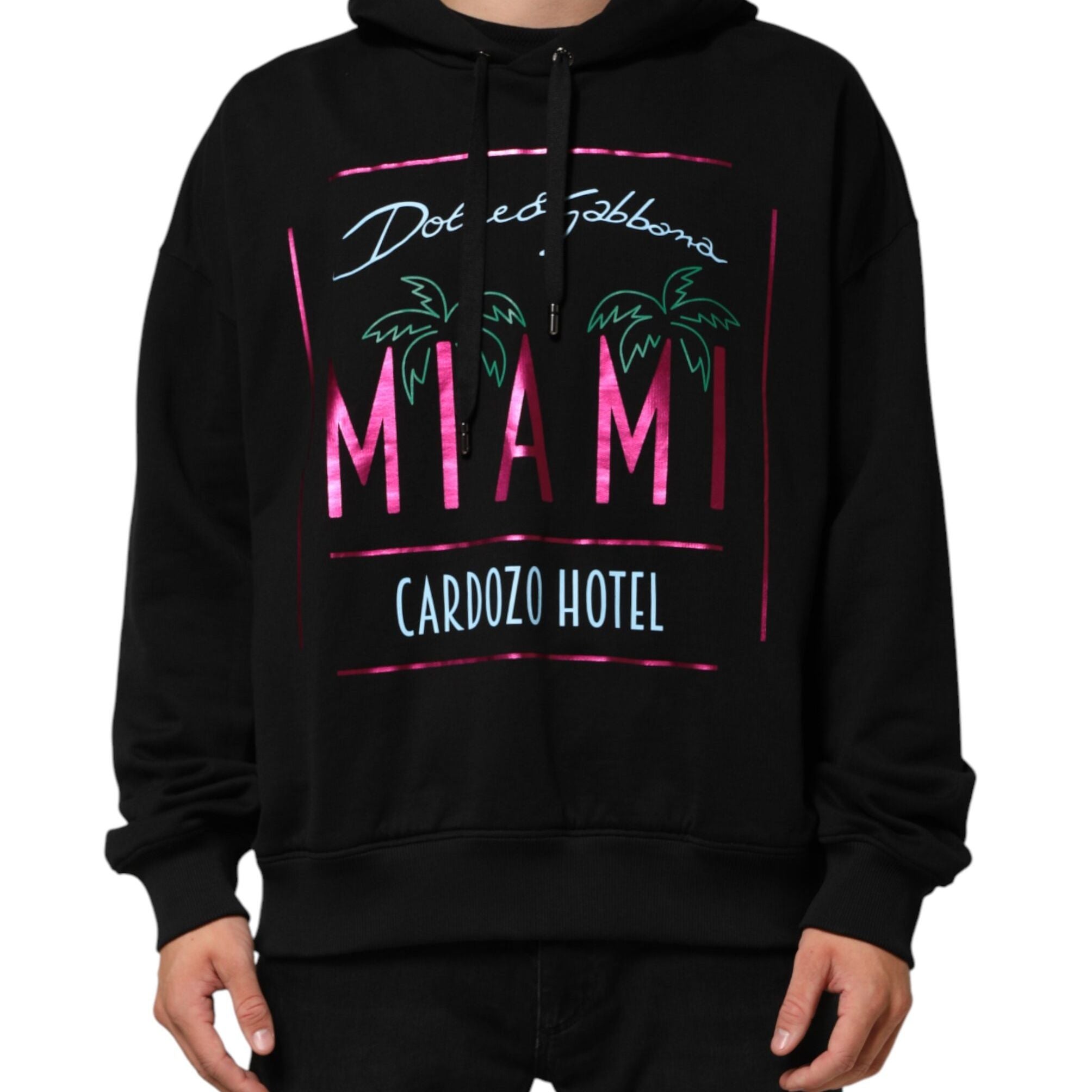Dolce & Gabbana Black Printed Hooded Men Sweatshirt Sweater