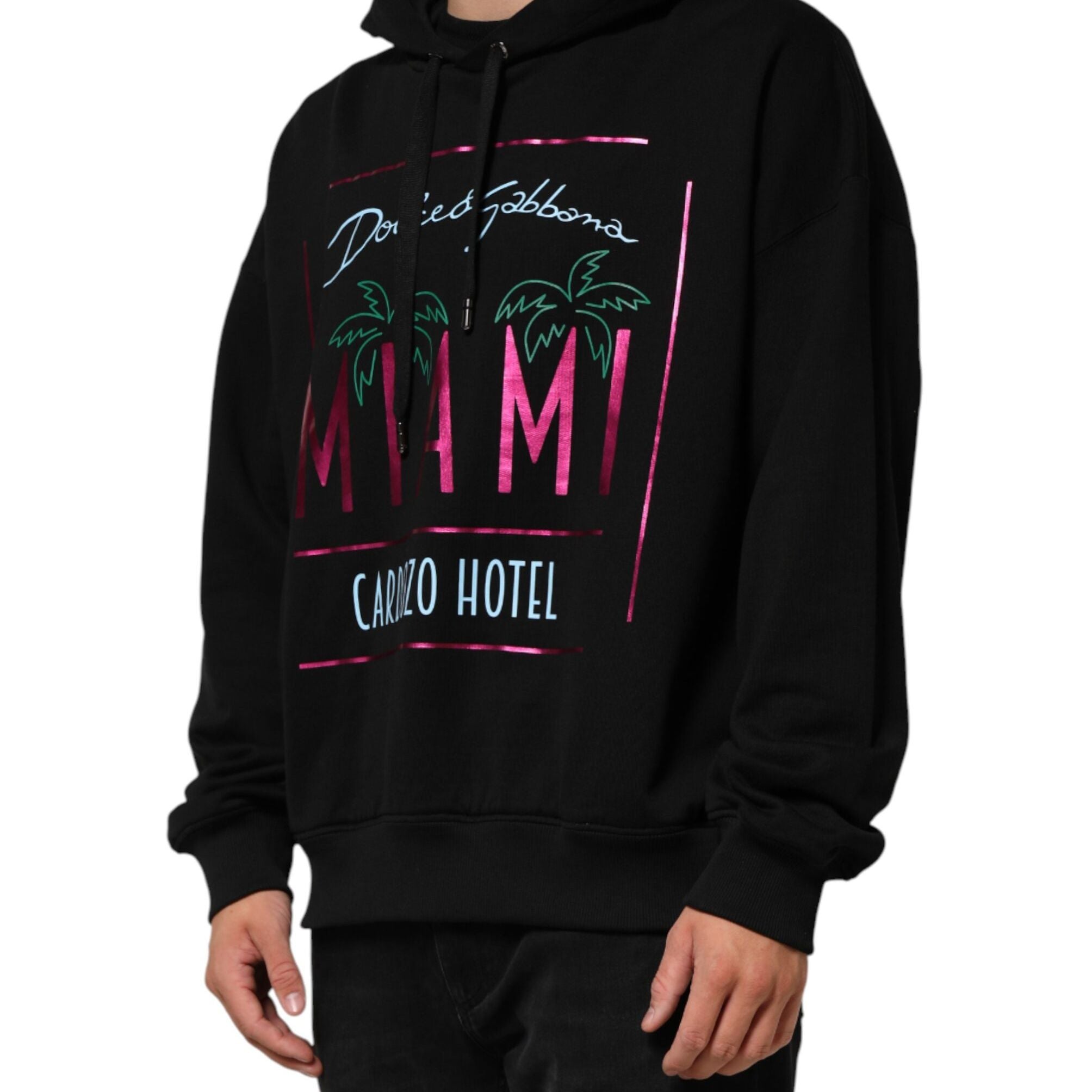 Dolce & Gabbana Black Printed Hooded Men Sweatshirt Sweater