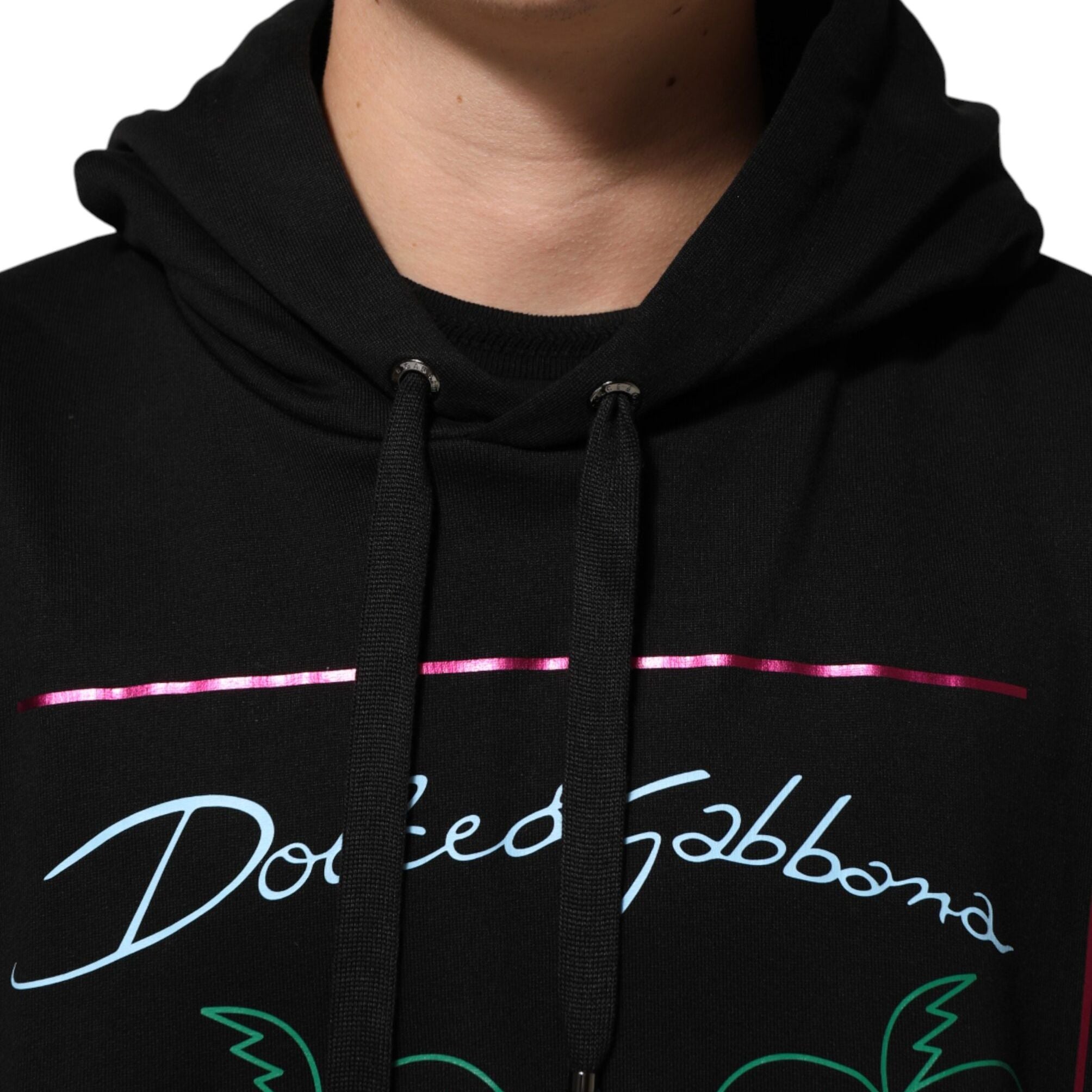 Dolce & Gabbana Black Printed Hooded Men Sweatshirt Sweater