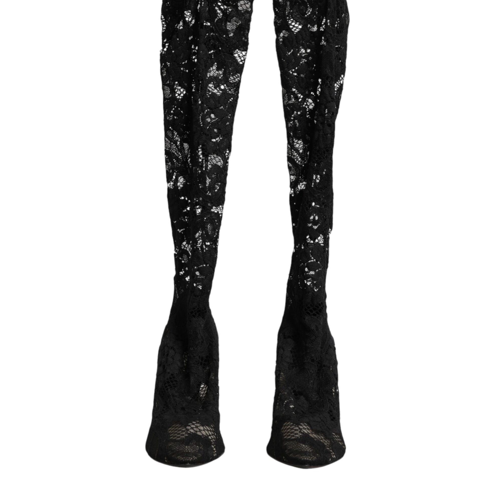 Dolce & Gabbana Black Pumps Taormina Lace Socks Boots Shoes