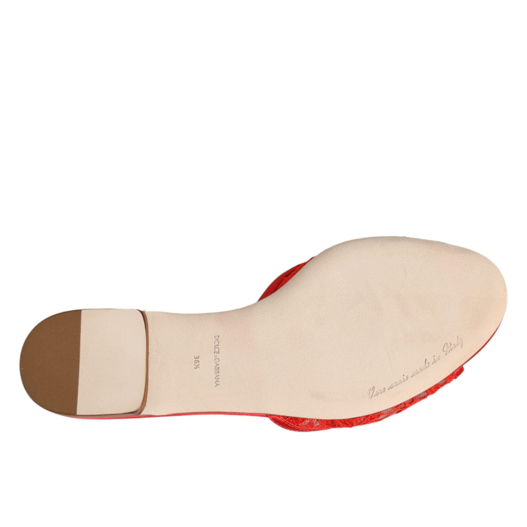 Dolce & Gabbana Red Devotion Lace Flats Slip On Sandals Shoes