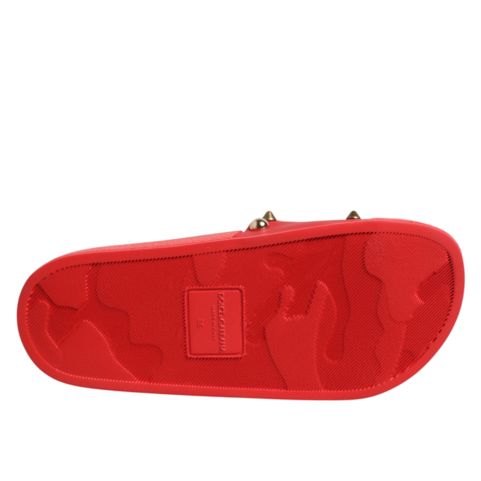 Dolce & Gabbana Red Sacred Heart Stud Slides Beachwear Shoes