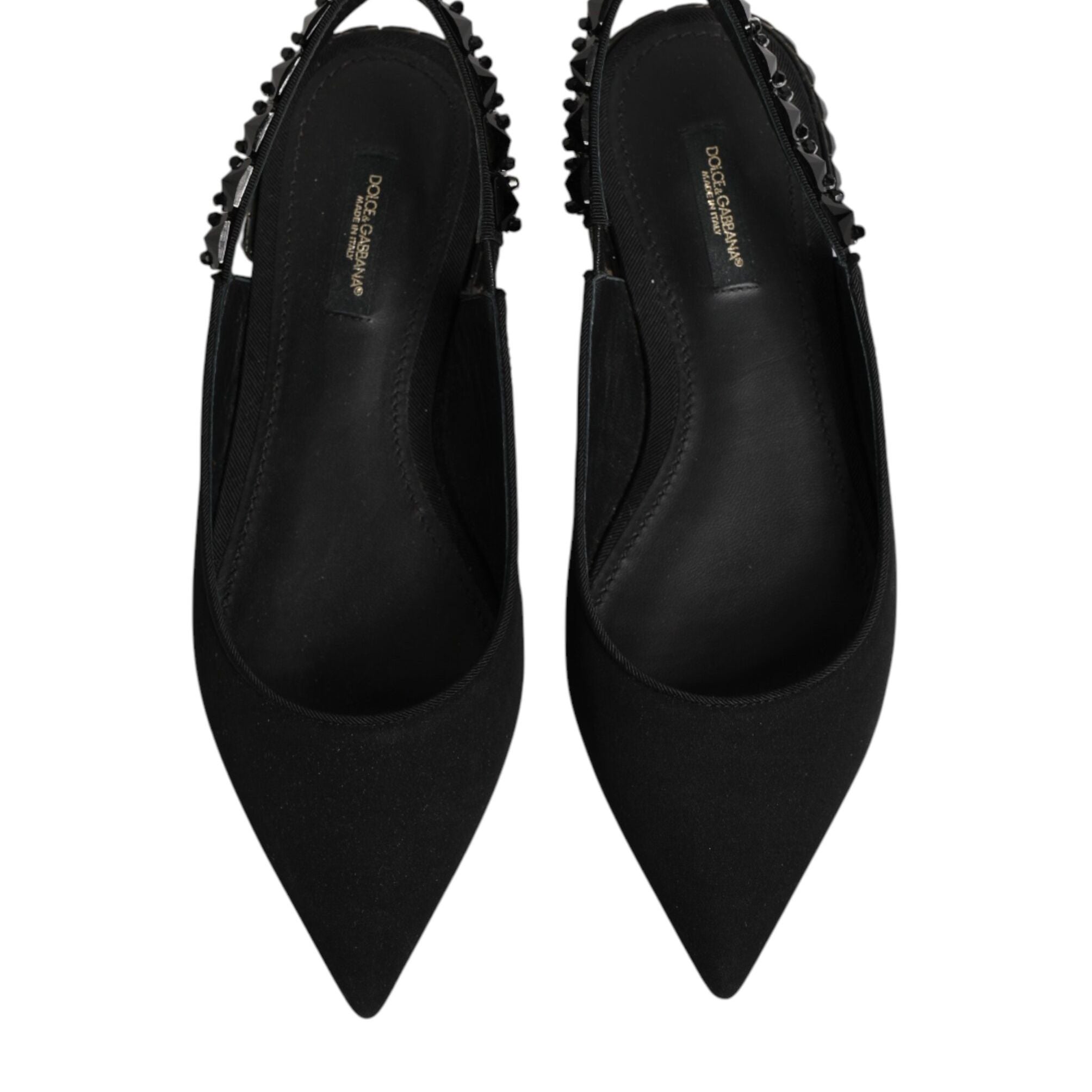 Dolce & Gabbana Black Crystal Charmeuse Slingback Shoes