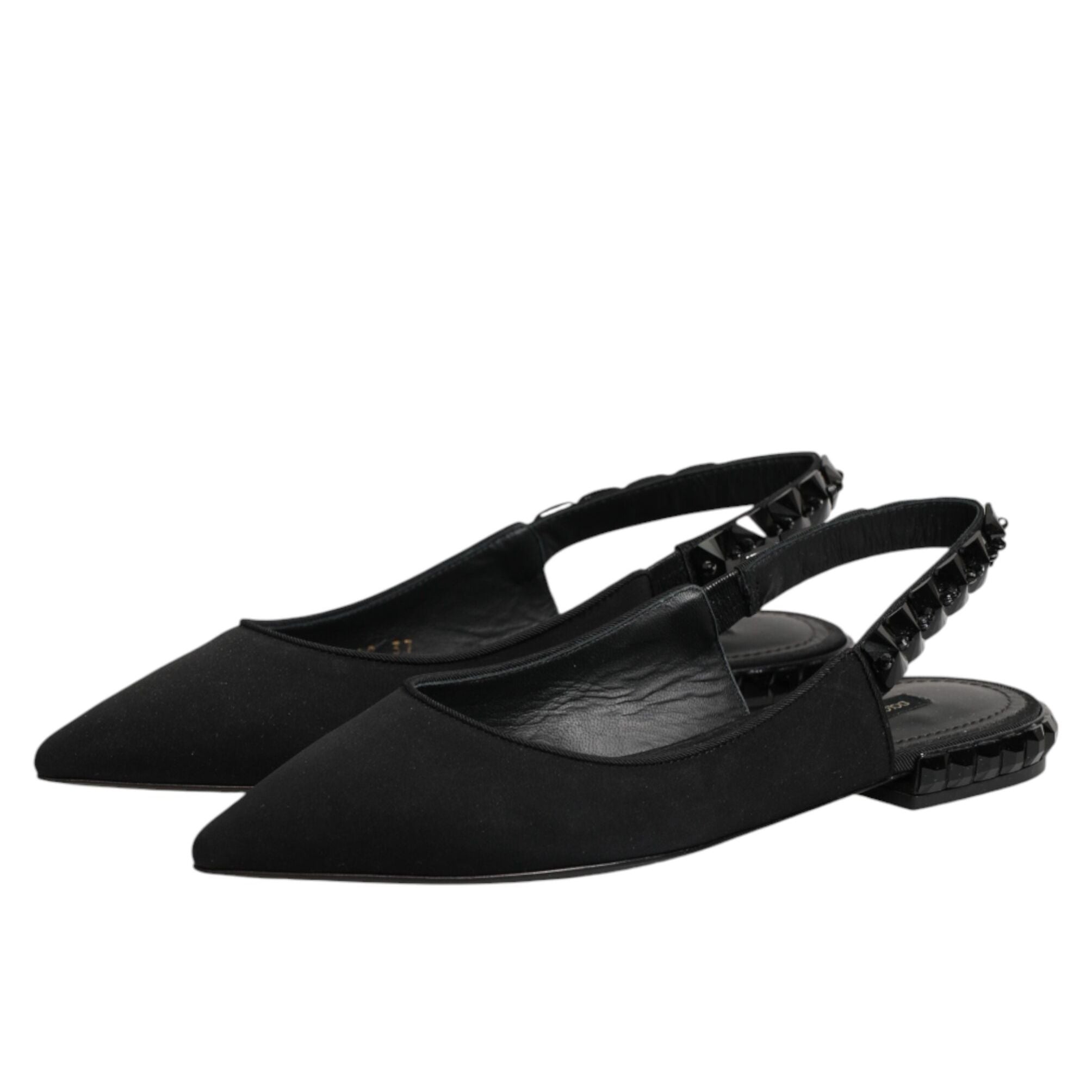 Dolce & Gabbana Black Crystal Charmeuse Slingback Shoes
