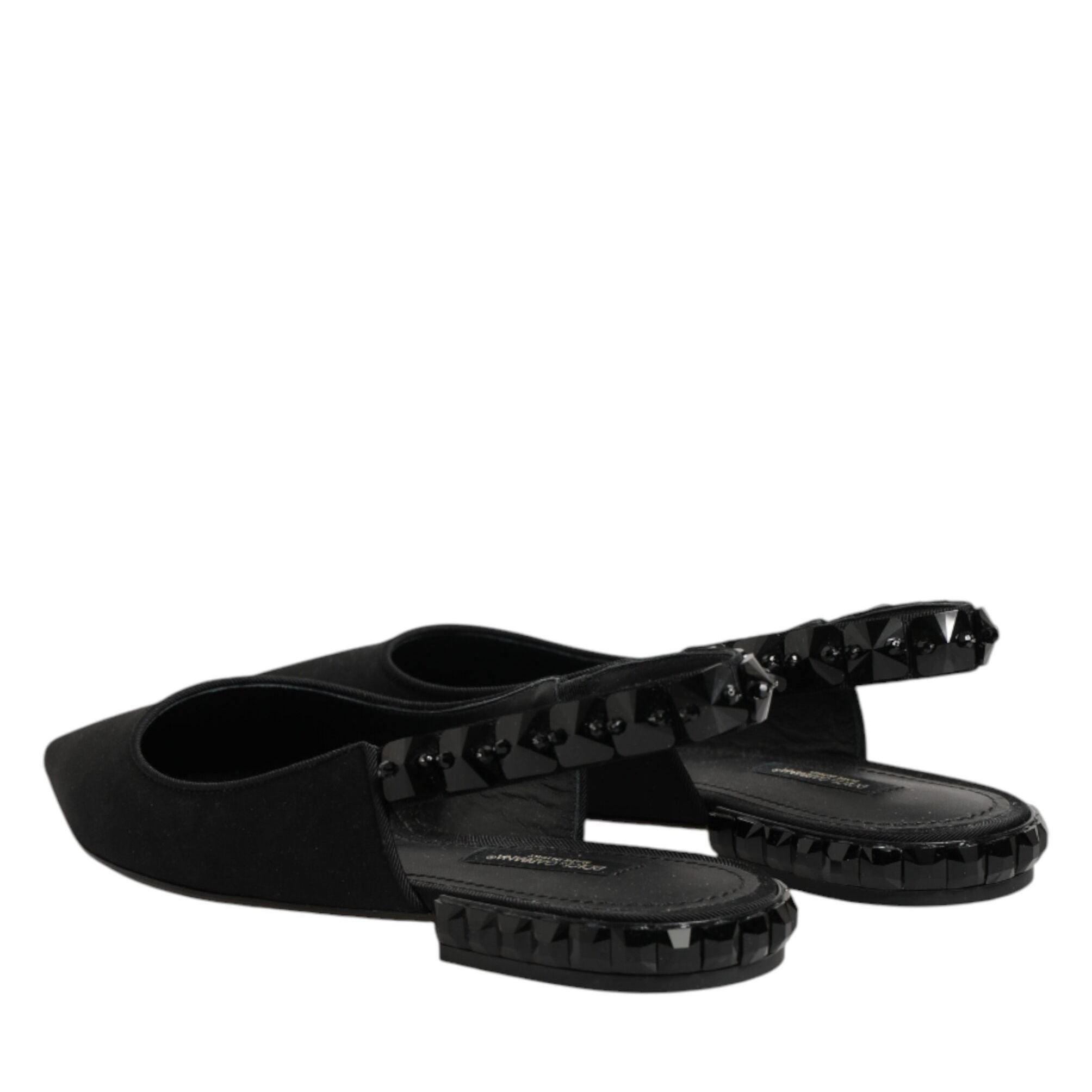 Dolce & Gabbana Black Crystal Charmeuse Slingback Shoes