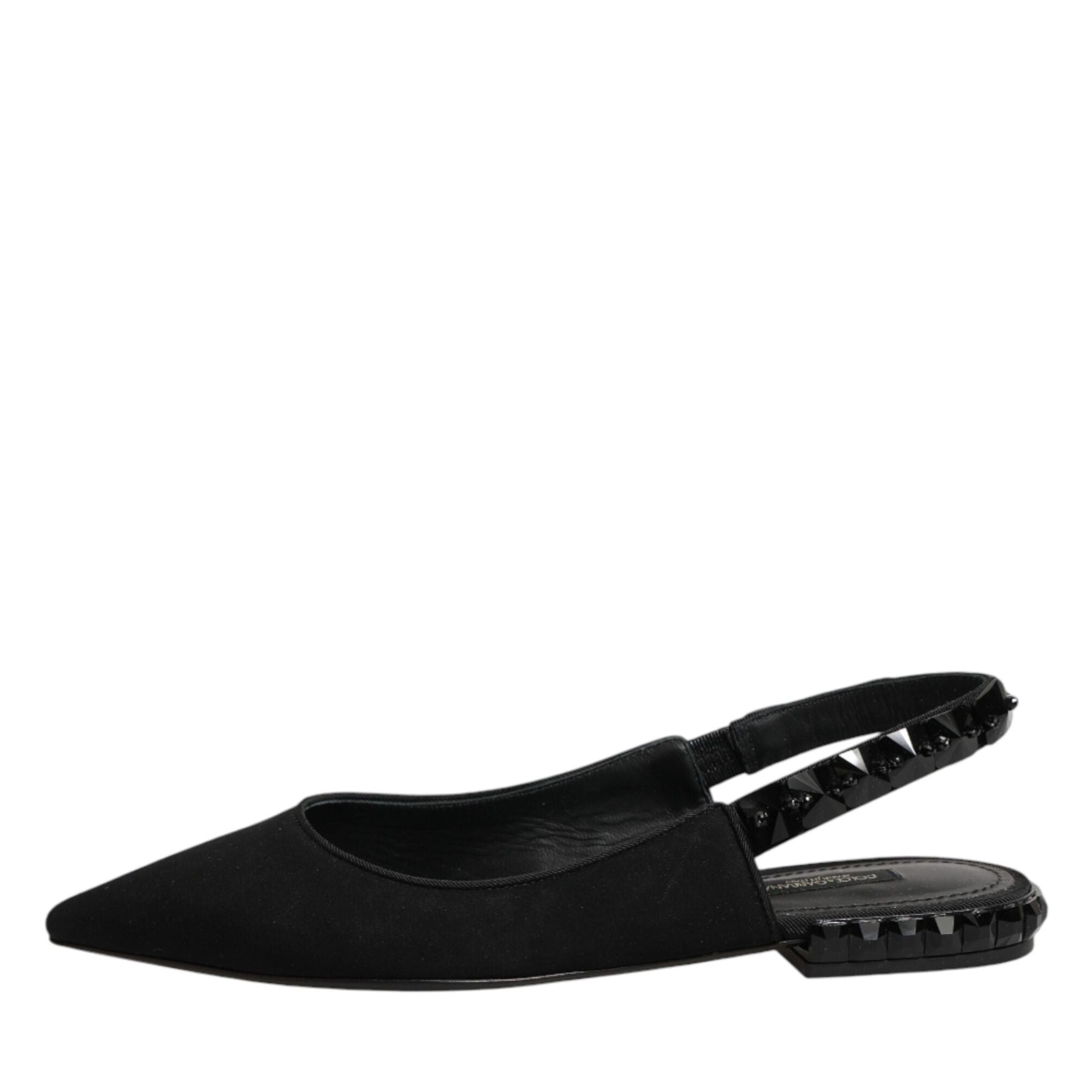 Dolce & Gabbana Black Crystal Charmeuse Slingback Shoes