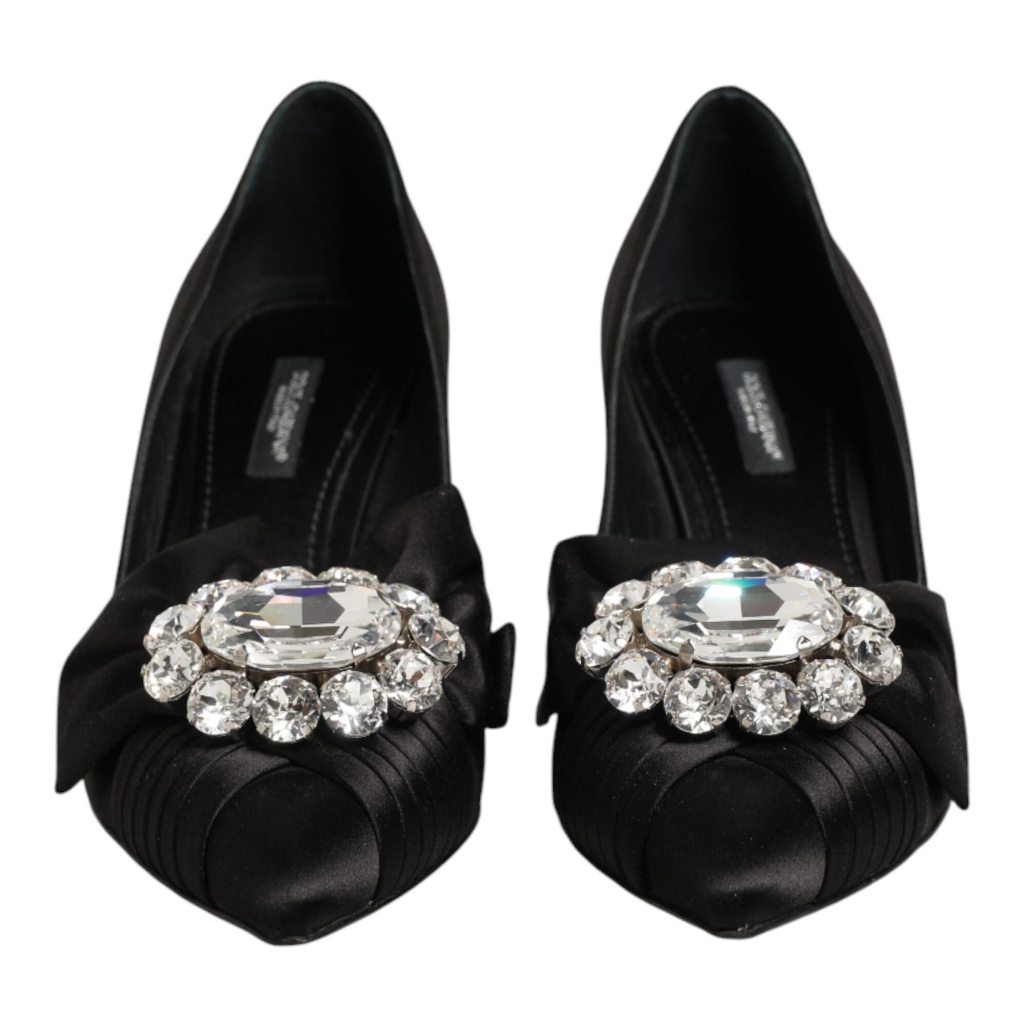 Dolce & Gabbana Black Satin Bow Crystal Embellishment Pumps Shoes