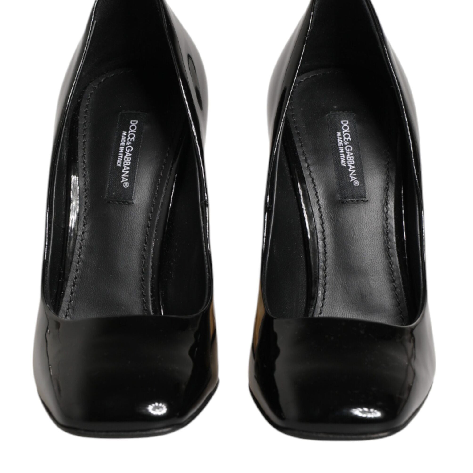 Dolce & Gabbana Black Gold Patent Leather Logo Heels Pumps Shoes