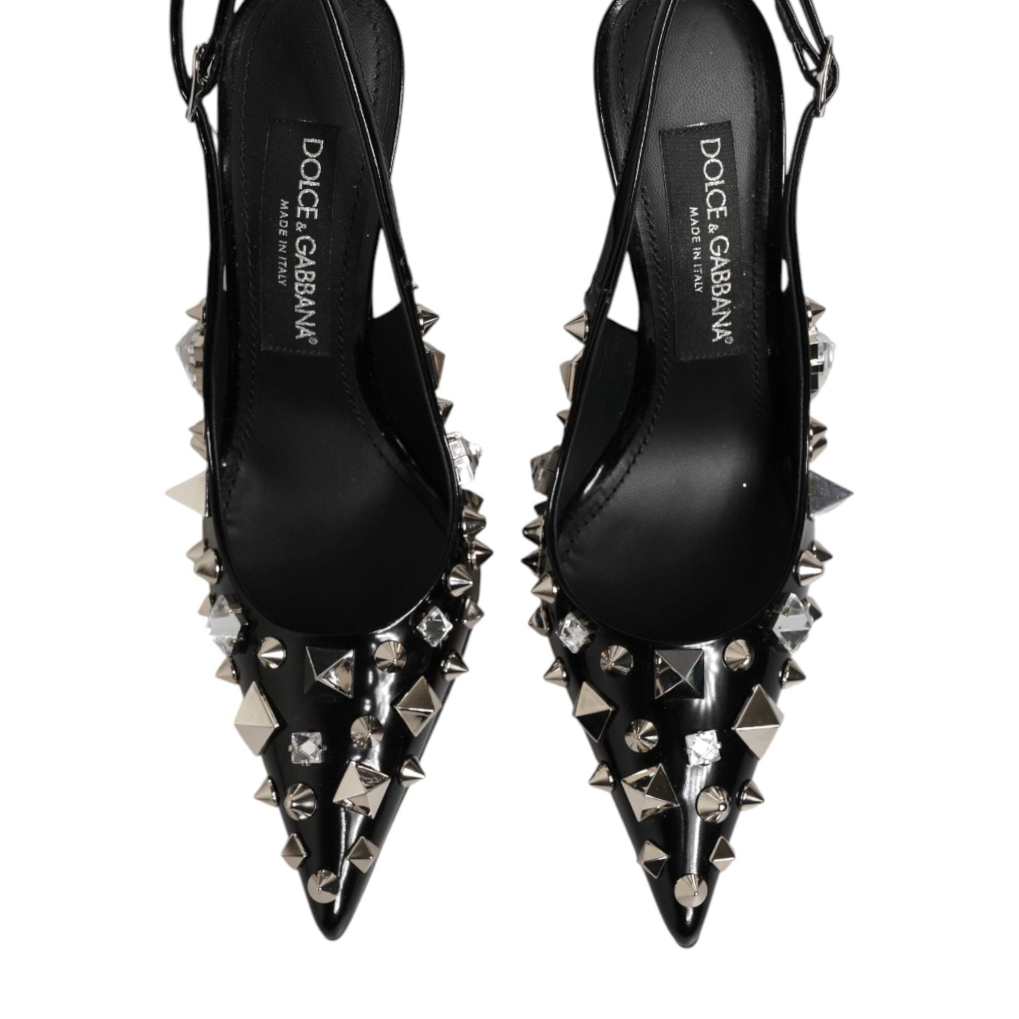 Dolce & Gabbana Black Studded Leather Heels Slingbacks Shoes