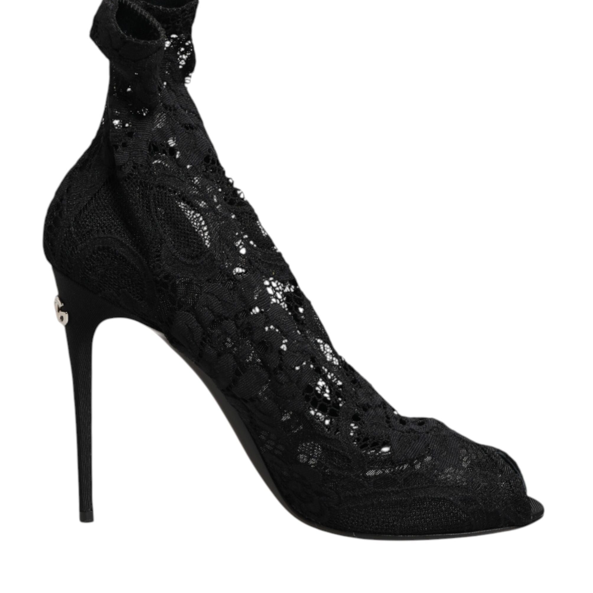 Dolce & Gabbana Black Stretch Taormina Lace Boots Shoes