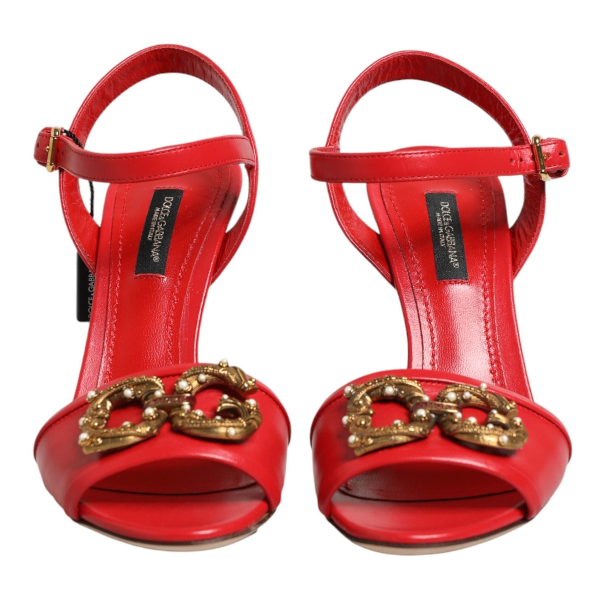 Dolce & Gabbana Red Leather DG AMORE Heels Sandals Shoes