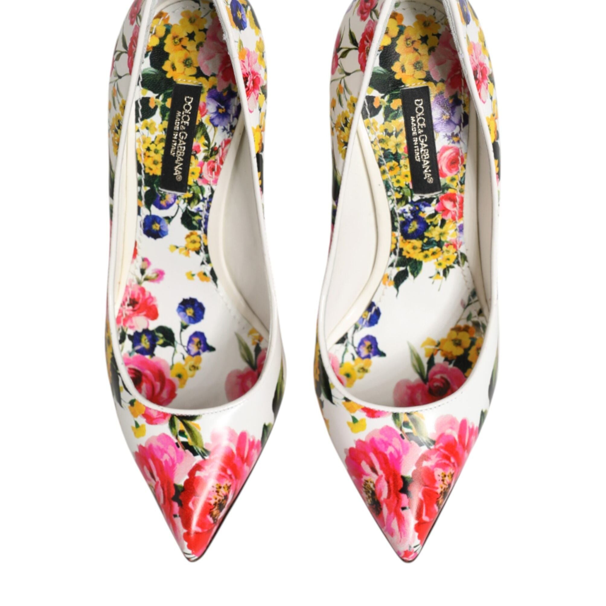 Dolce & Gabbana White Floral Leather High Heels Pumps Shoes