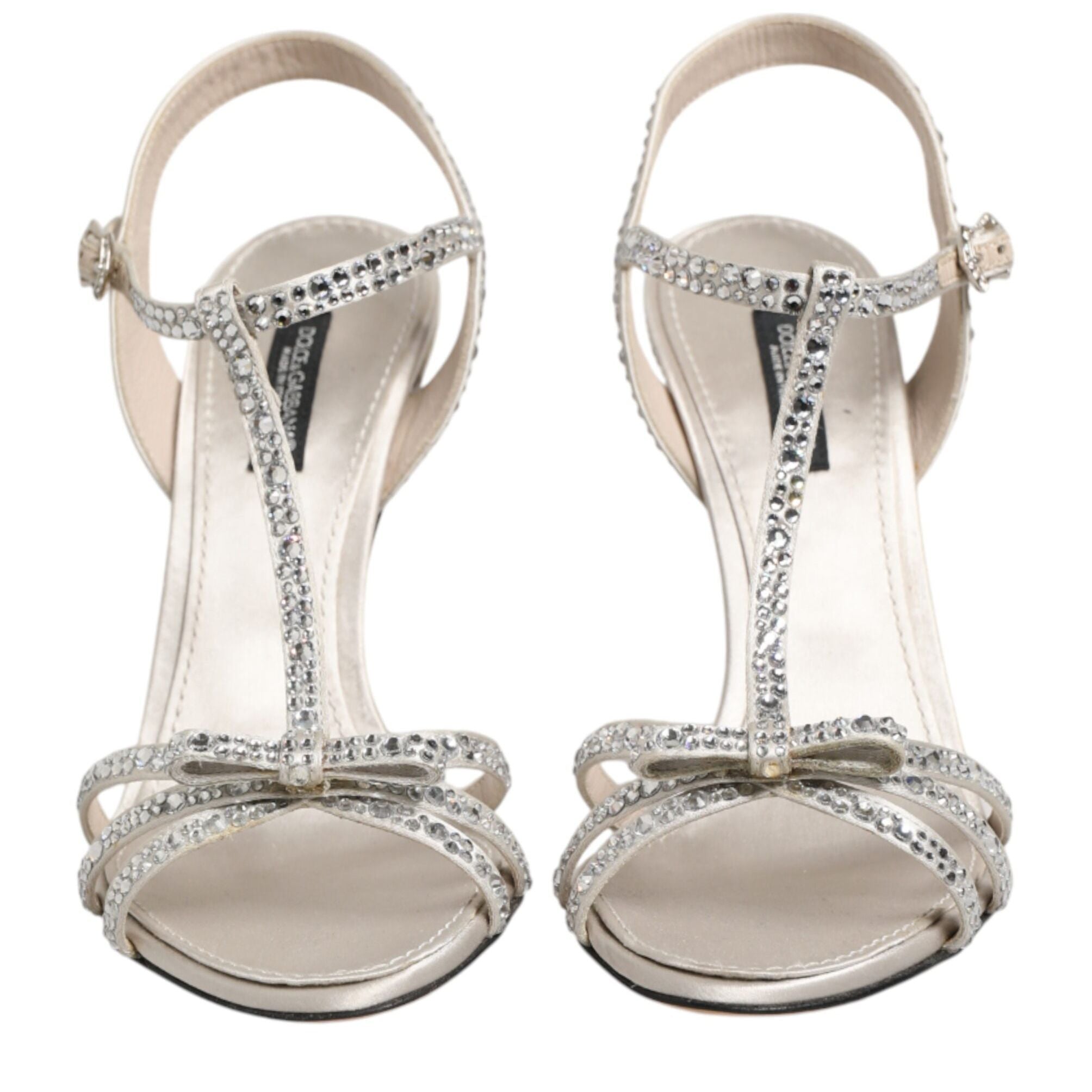 Dolce & Gabbana Silver Strass Ankle Strap Heels Sandals Shoes