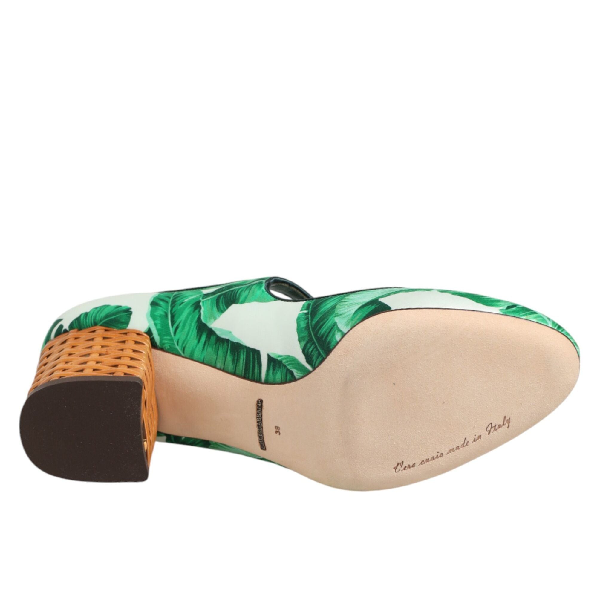 Dolce & Gabbana Green Silk MARY JANES Leaf Sandals Shoes