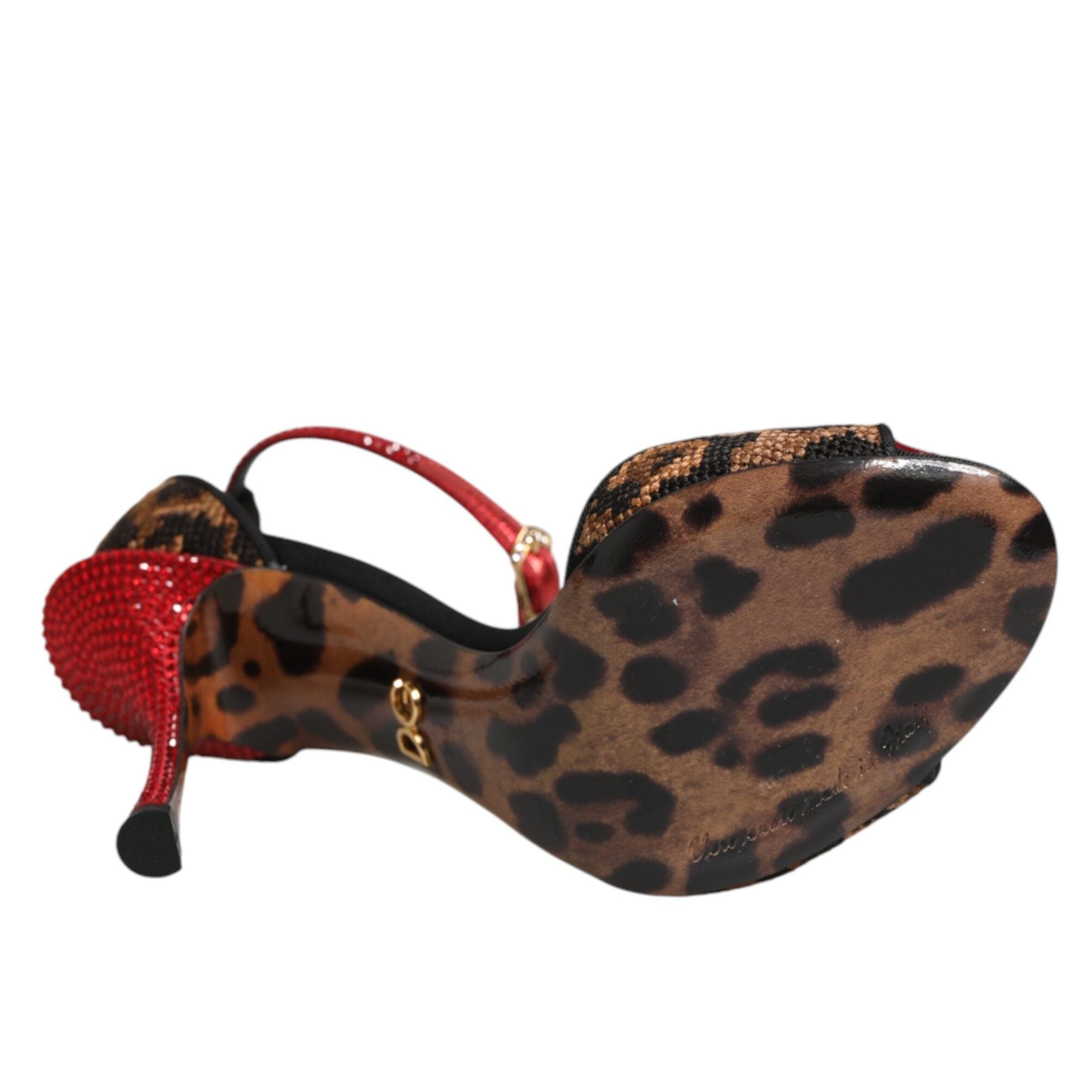 Dolce & Gabbana Brown Leopard Crystal Roses Sandals Shoes