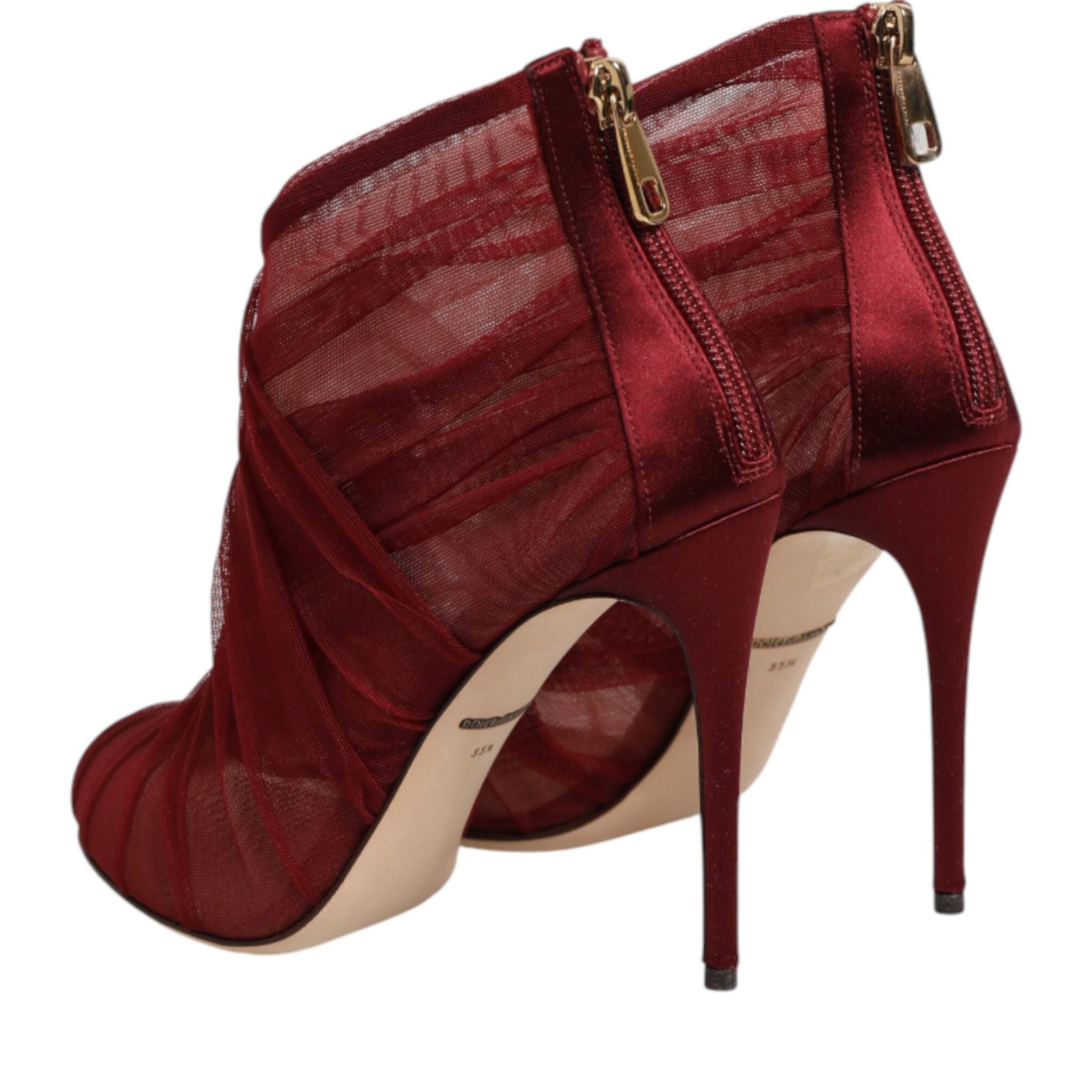 Dolce & Gabbana Red Tulle Ankle Boots Stiletto Heels Shoes