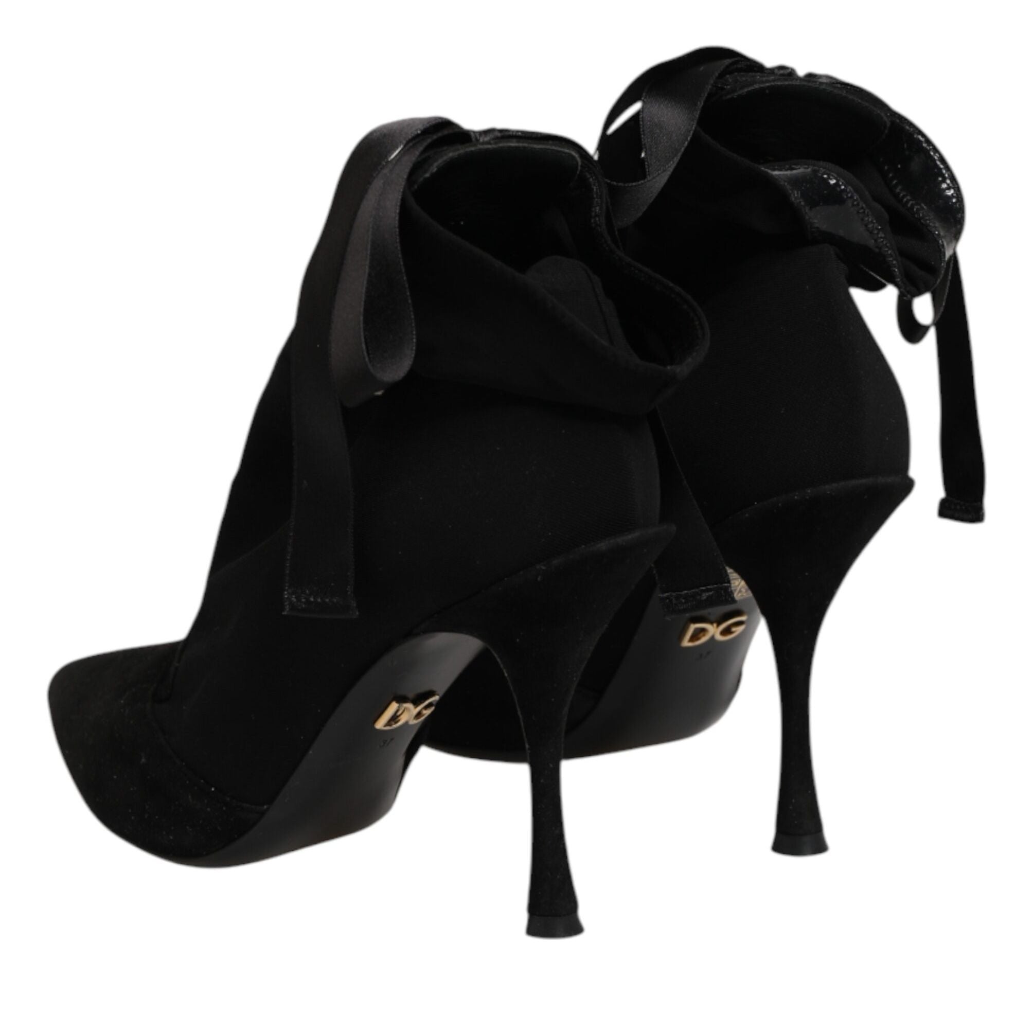Dolce & Gabbana Black Stiletto Heels Lace Up Boots Shoes