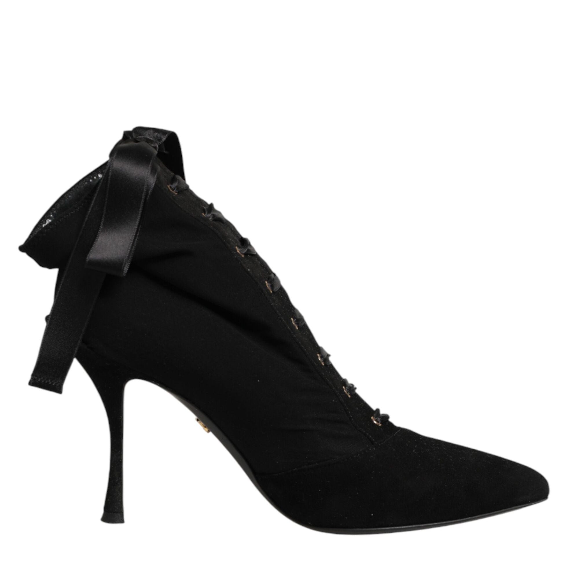 Dolce & Gabbana Black Stiletto Heels Lace Up Boots Shoes