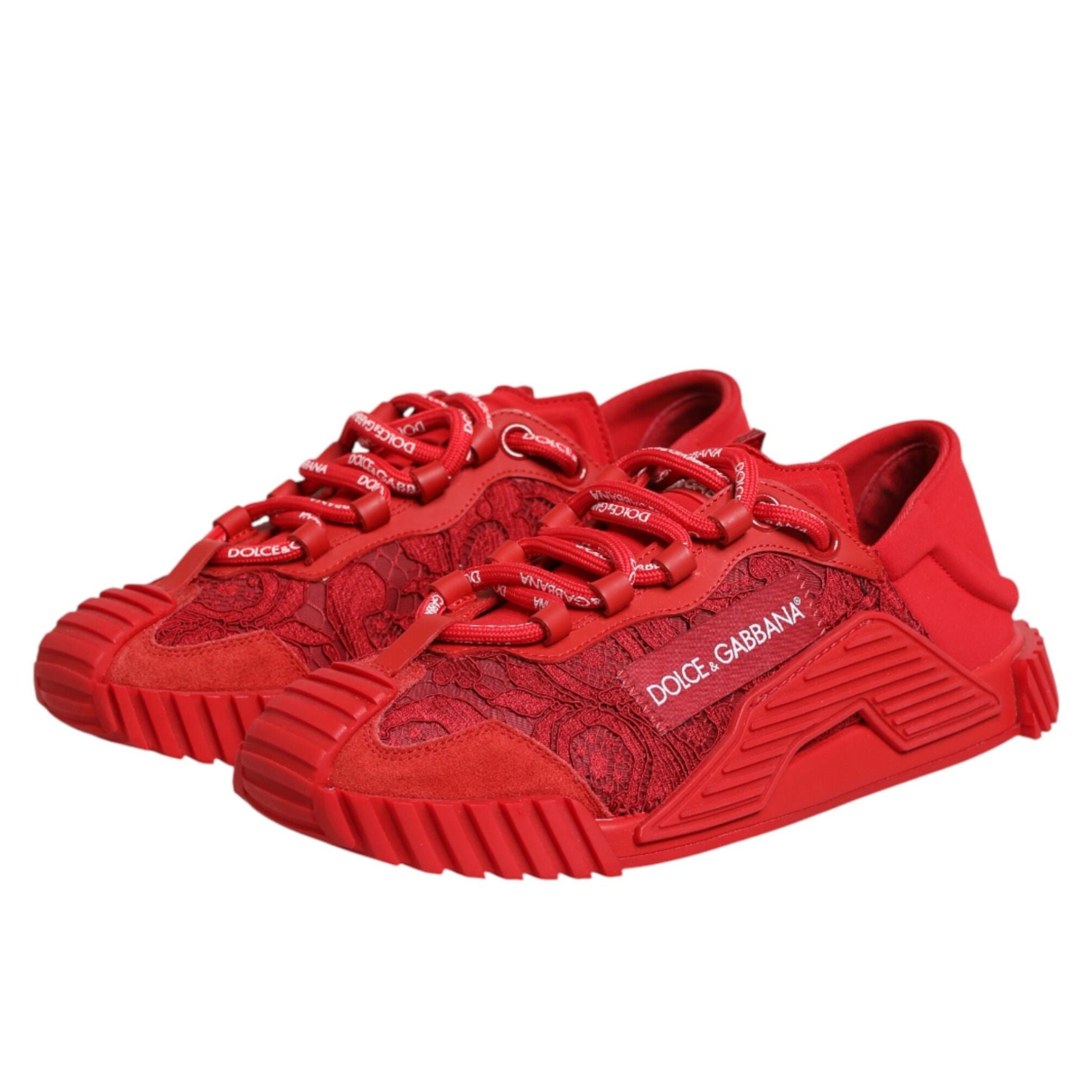 Dolce & Gabbana Red Logo Lace Low Top NS1 Sneakers Shoes