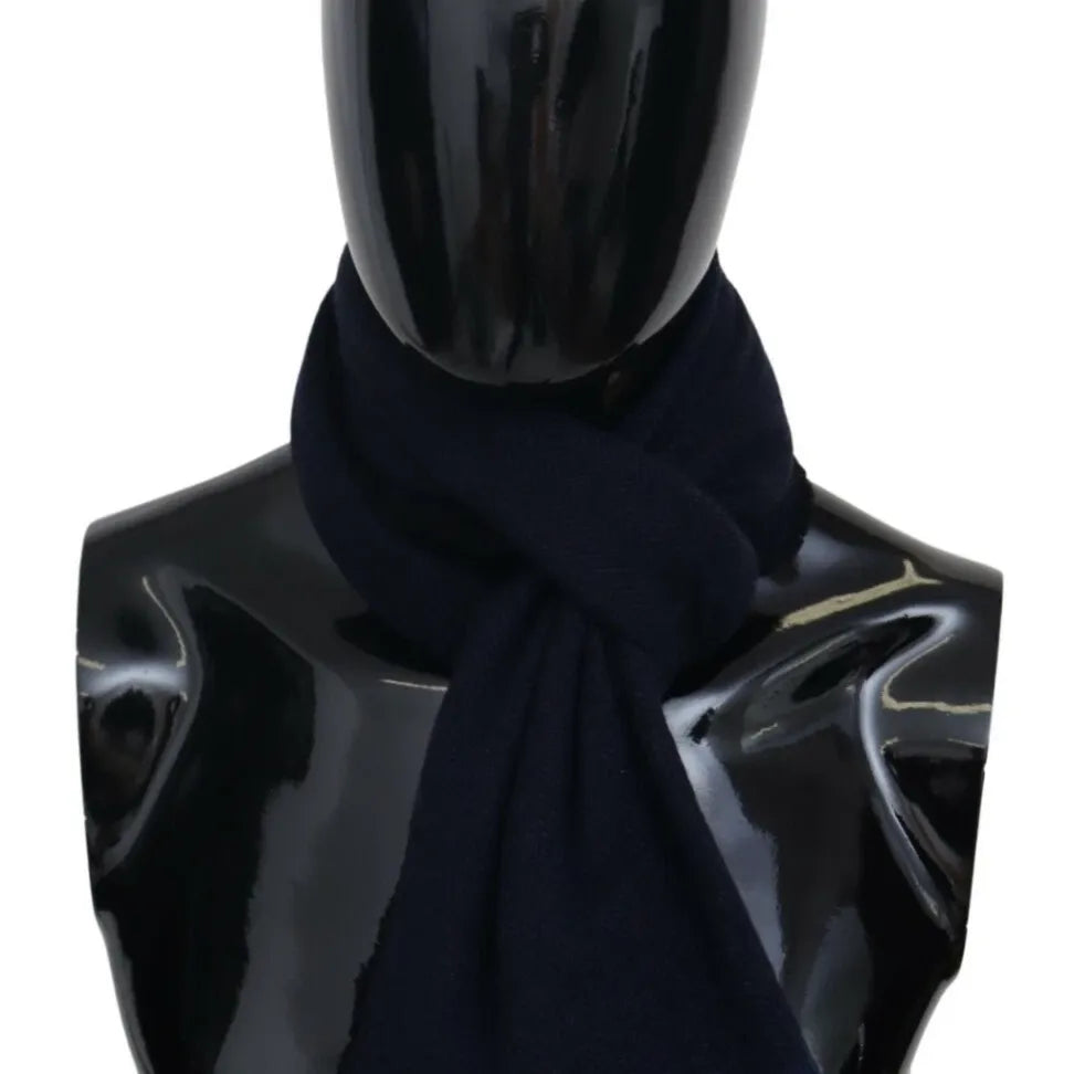 M Missoni Dark Blue Wool Unisex Neck Wrap Fringes Logo Scarf