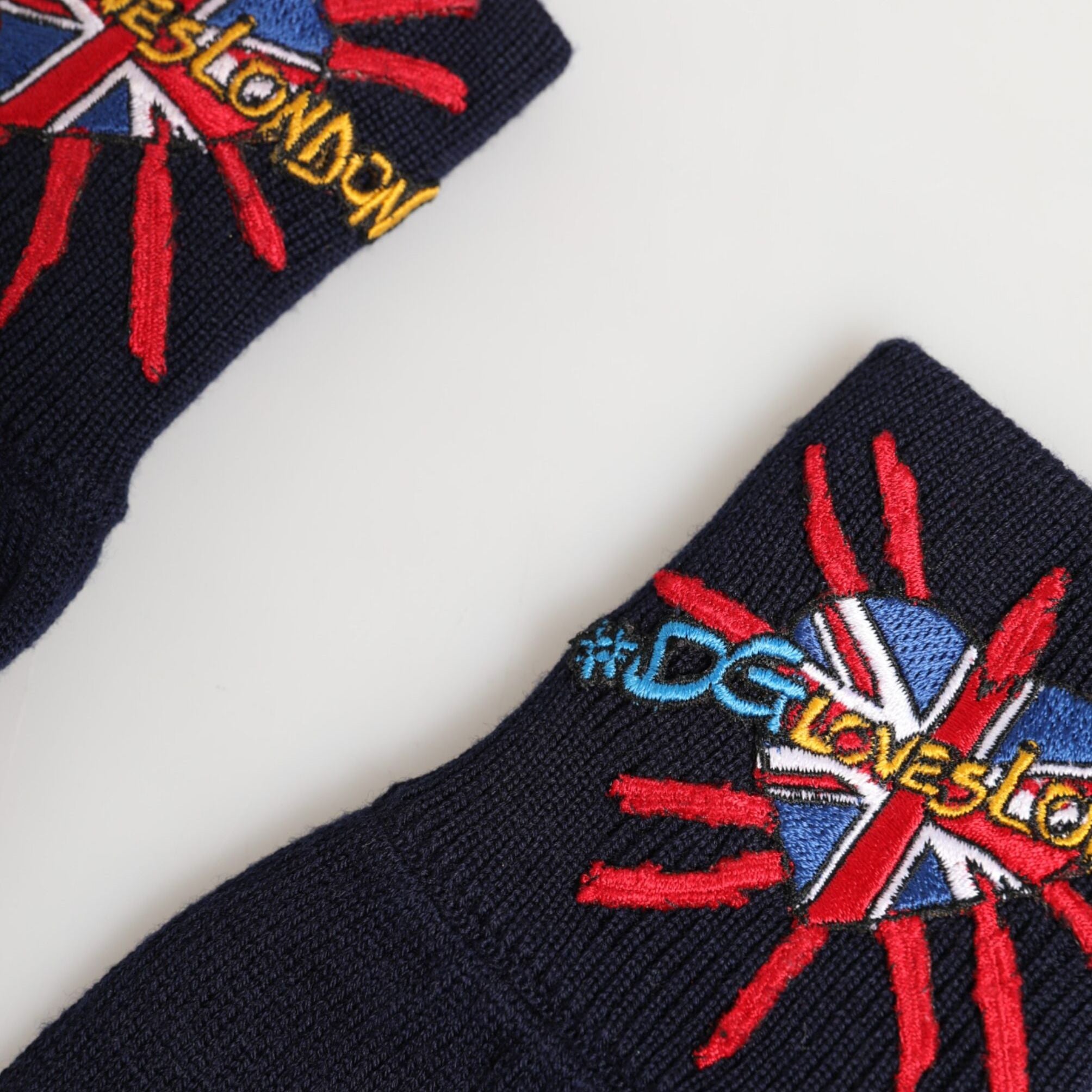 Dolce & Gabbana Blue Wool Knit #DGLovesLondon Embroidered Mitten Gloves