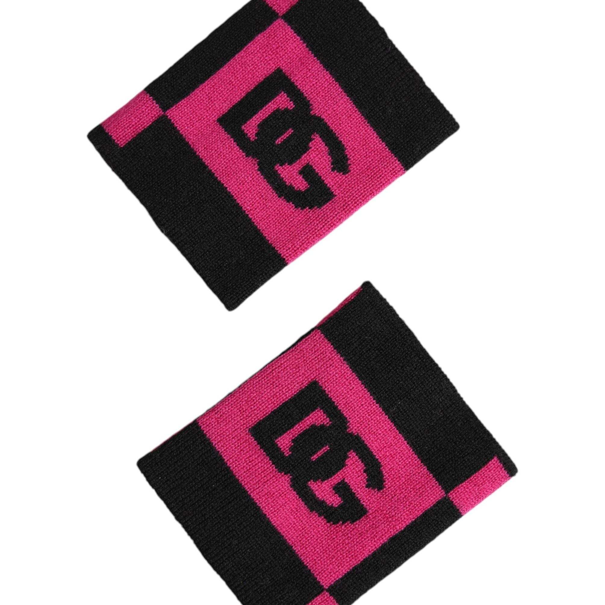 Dolce & Gabbana Black Pink DG Logo Cashmere 1 Pair Wristband