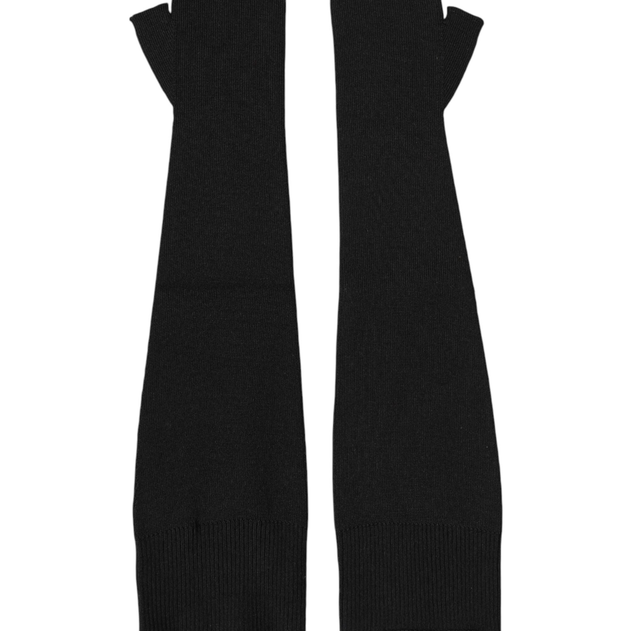 Dolce & Gabbana Black Virgin Wool Knitted Fingerless Men Gloves