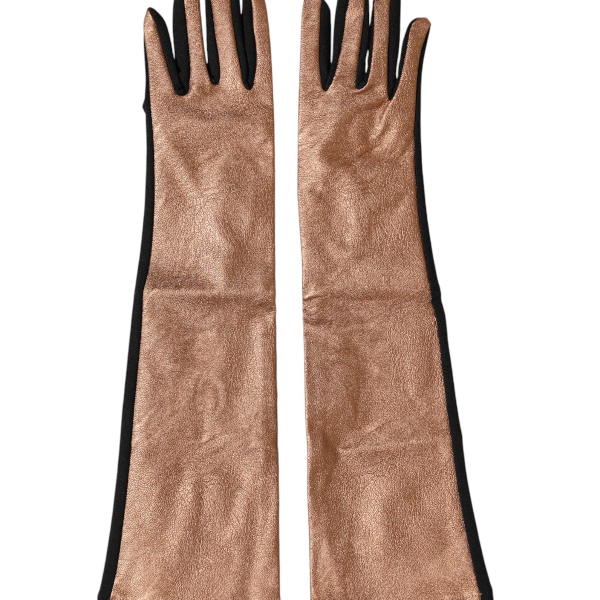 Dolce & Gabbana Brown Black Wool Elbow Length Mitten Men Gloves