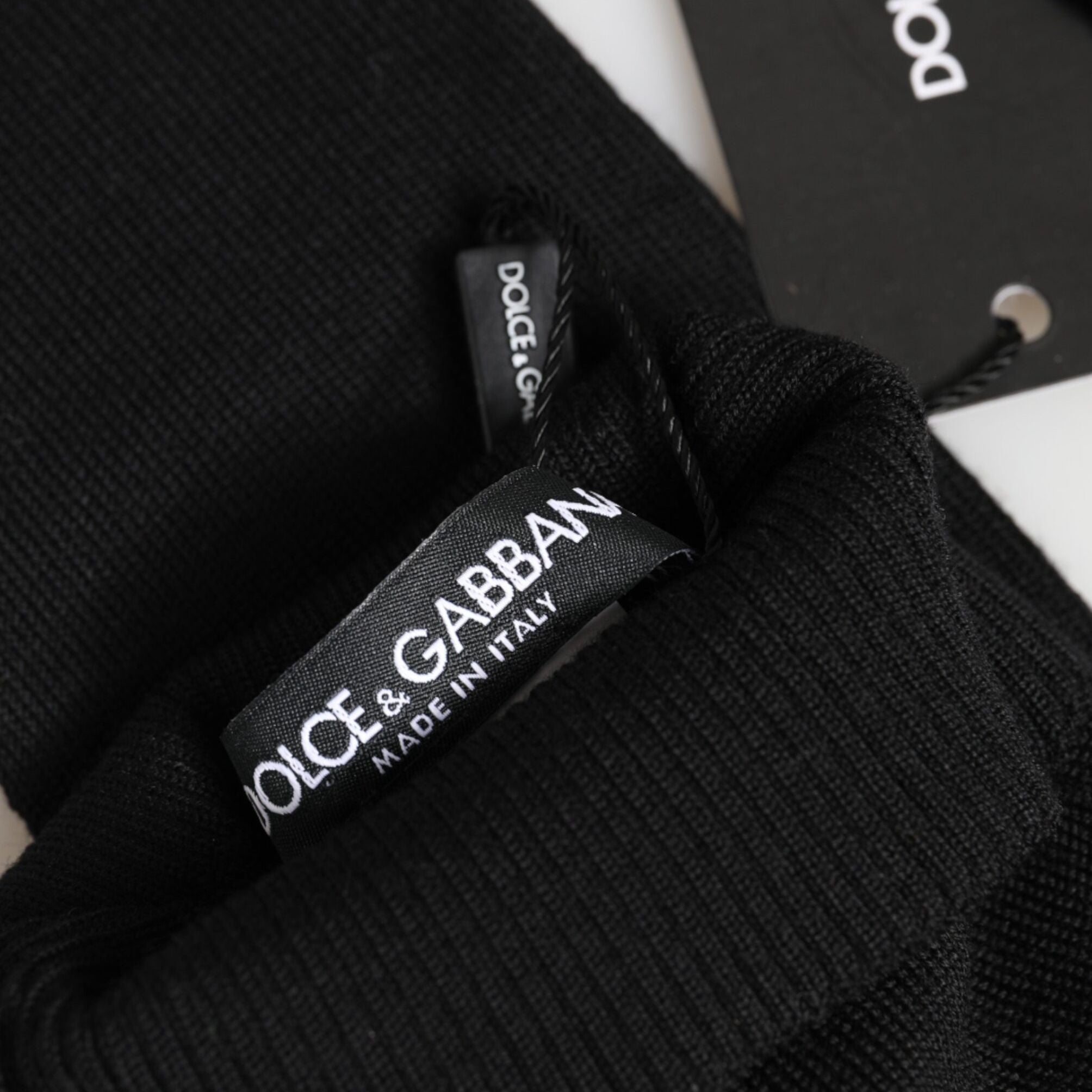 Dolce & Gabbana Black Virgin Wool Knitted Fingerless Men Gloves