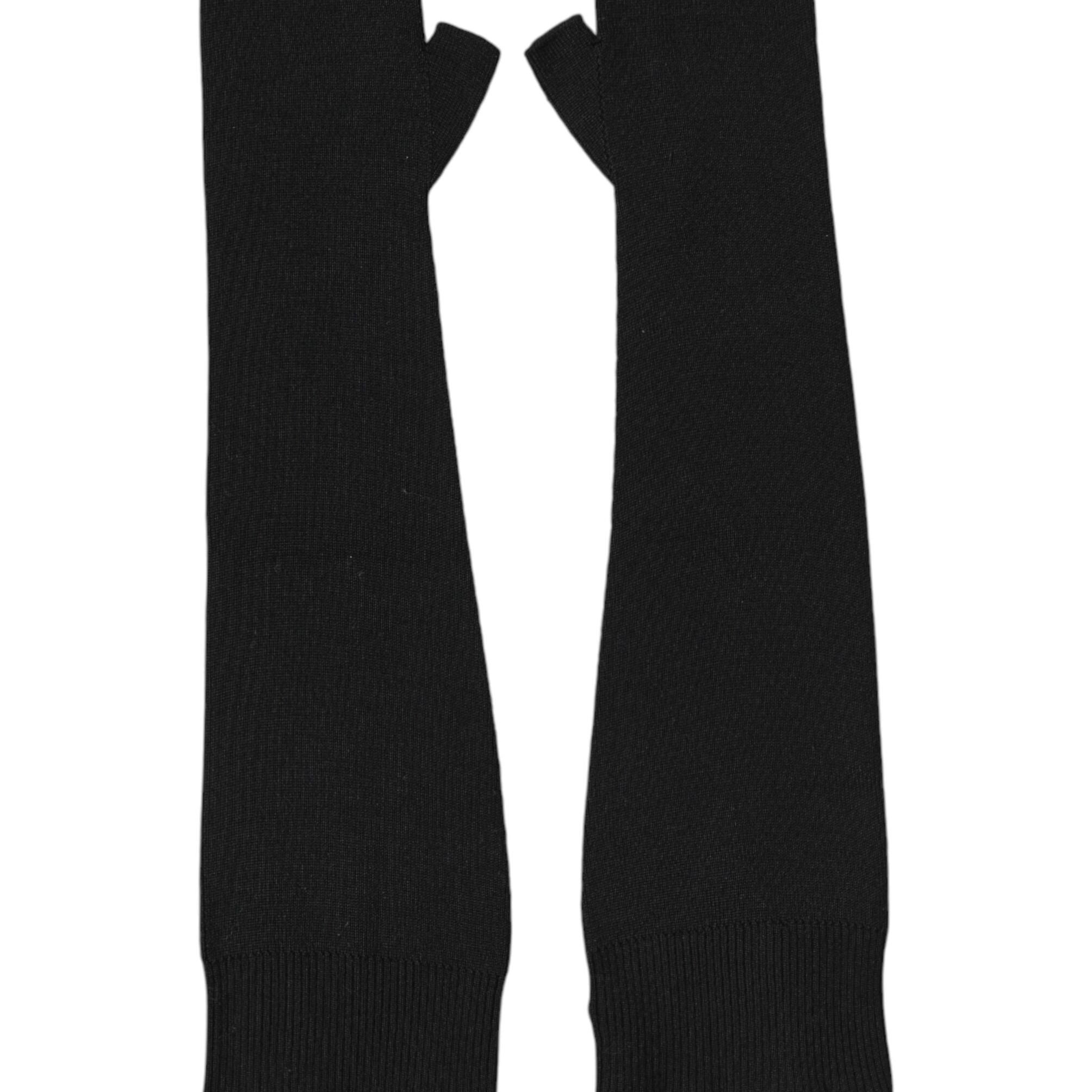 Dolce & Gabbana Black Virgin Wool Knitted Fingerless Men Gloves