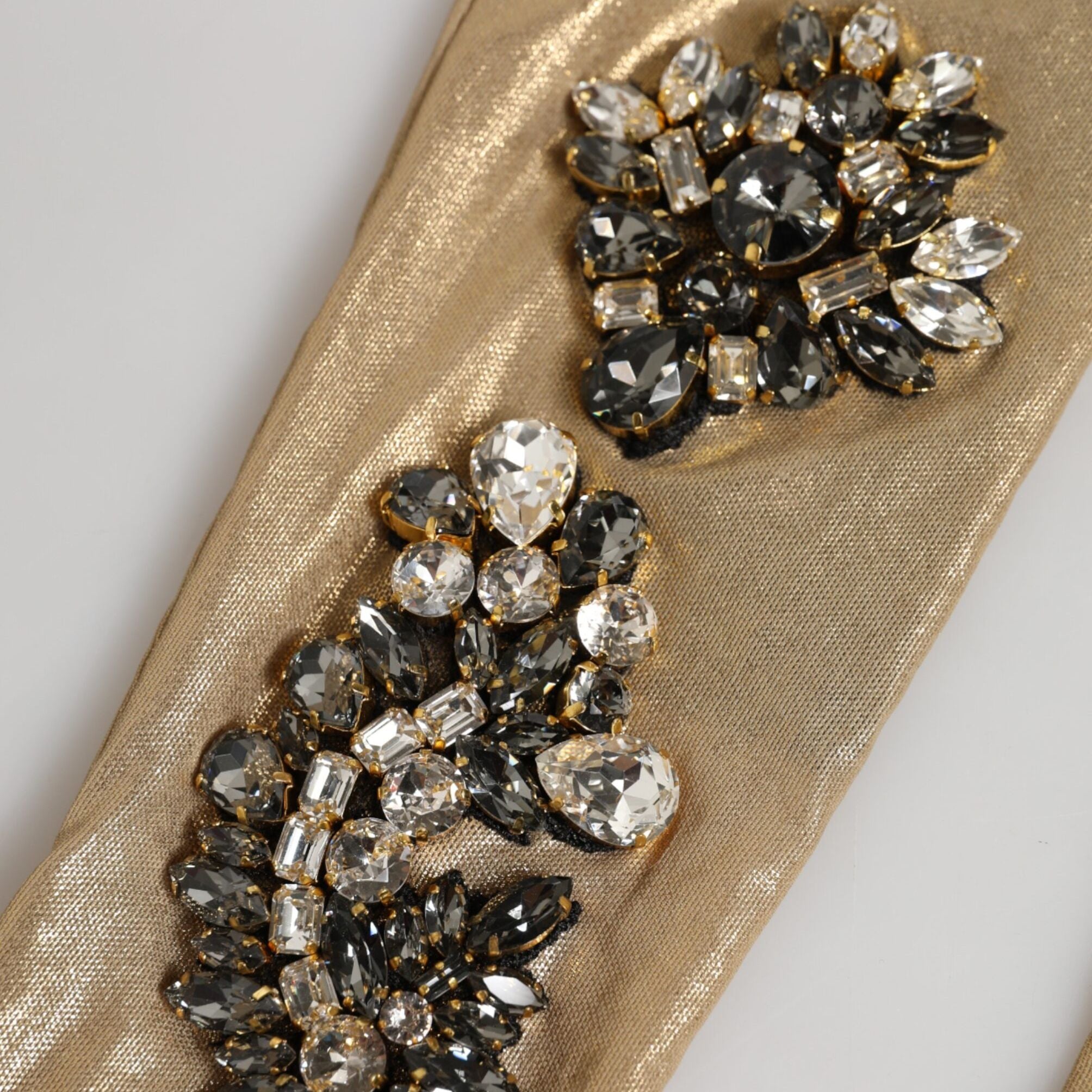 Dolce & Gabbana Beige Satin Crystal Elbow Length Mitten Gloves