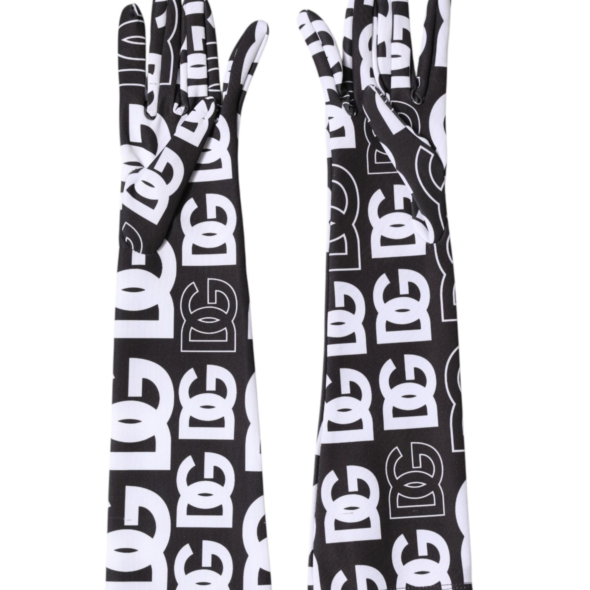 Dolce & Gabbana Black White DG Logo Elbow Length Mitten Gloves