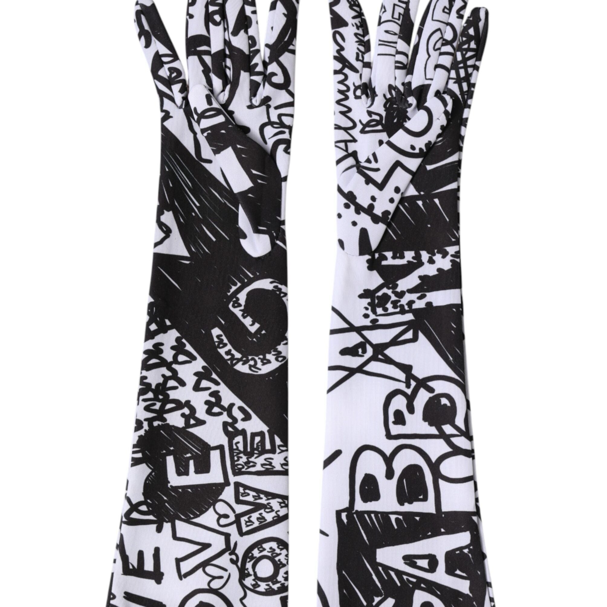 Dolce & Gabbana Gloves Black White DG Logo Elbow Length Mitten